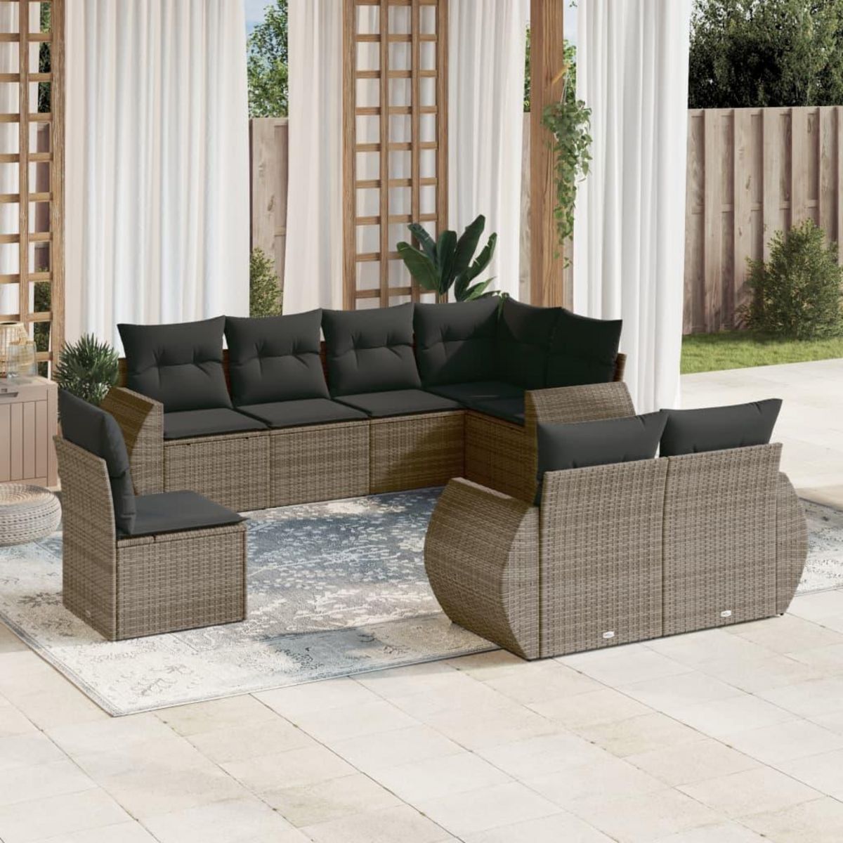 VIDAXL Salon de jardin 8 pcs avec coussins gris resine tressee