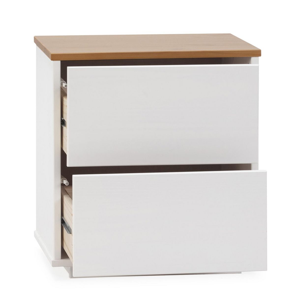 VS VENTA-STOCK Table de chevet Bob 2 tiroirs blanc/chêne, bois massif