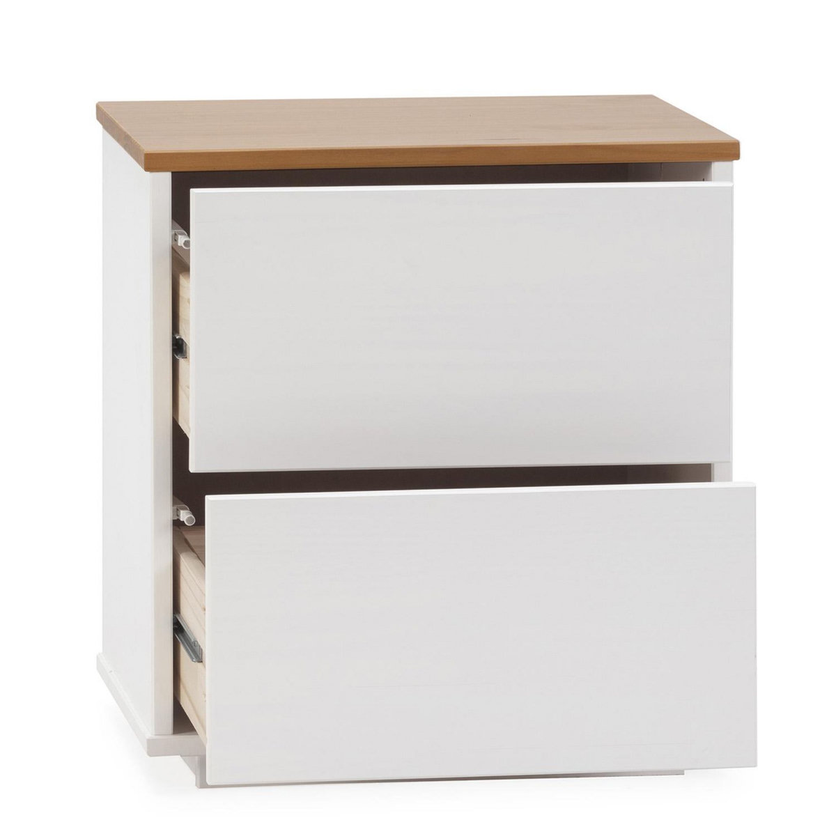 VS VENTA-STOCK Table de chevet Bob 2 tiroirs blanc/chêne, bois massif