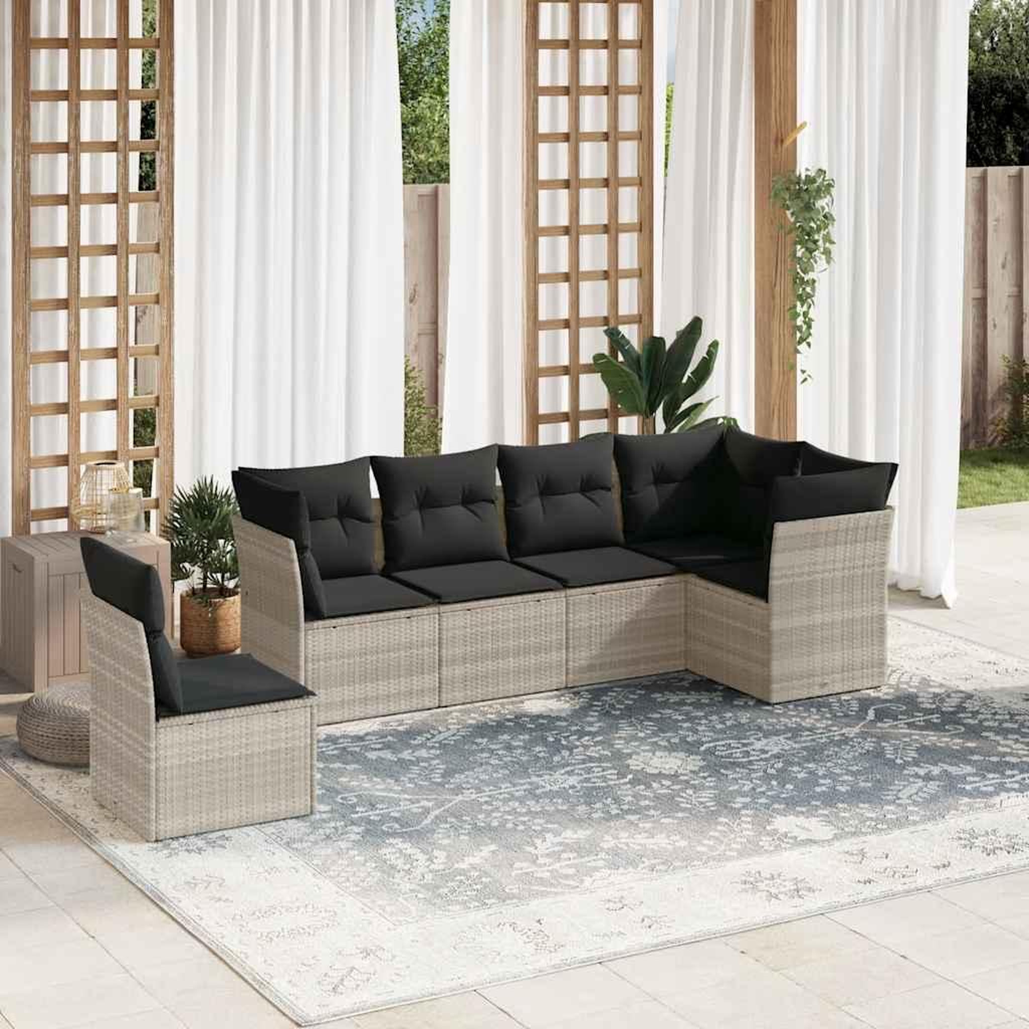 VIDAXL Salon de jardin 6 pcs avec coussins gris clair resine tressee