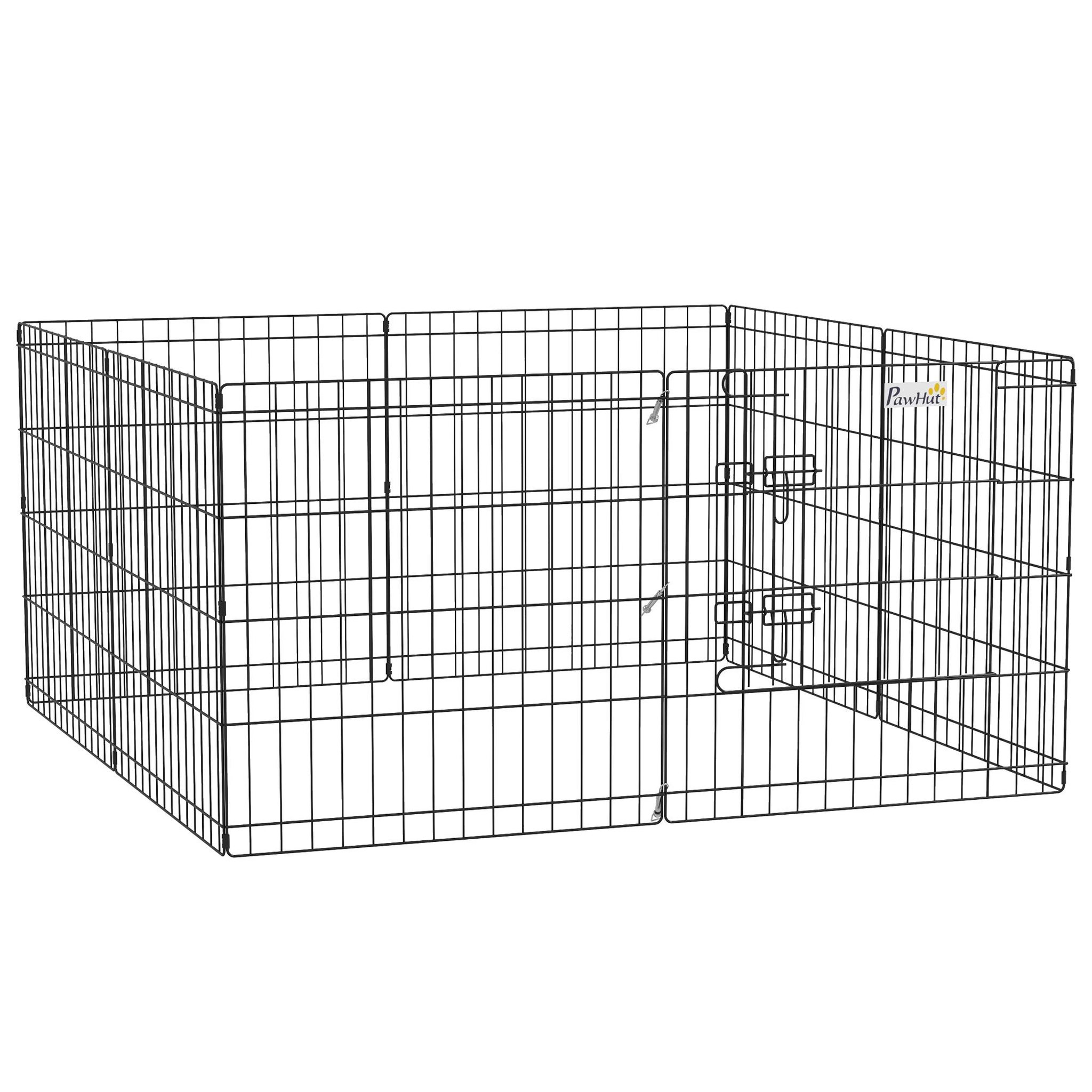 PAWHUT Parc enclos modulable pour chien animaux porte verrouillable 8 panneaux dim. panneau 61L x 61H cm métal noir