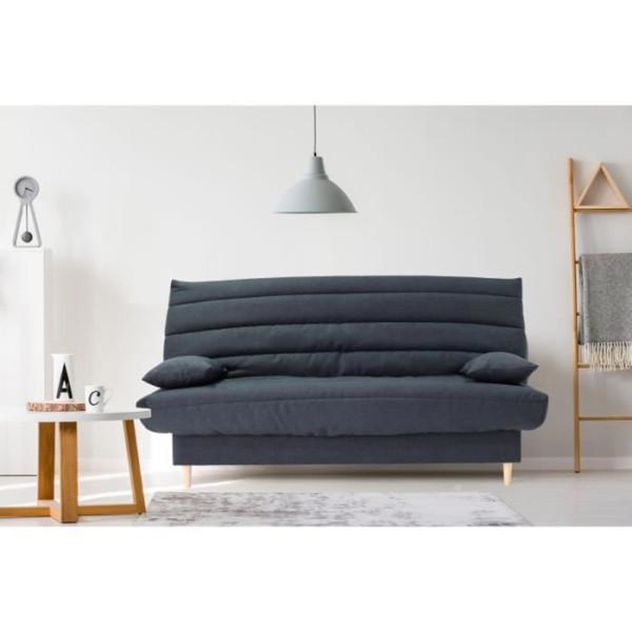 Voir la diapositive 2 : MARKET24 Clic clac 3 places - gris - Couchage 125x190 cm - Avec coussins