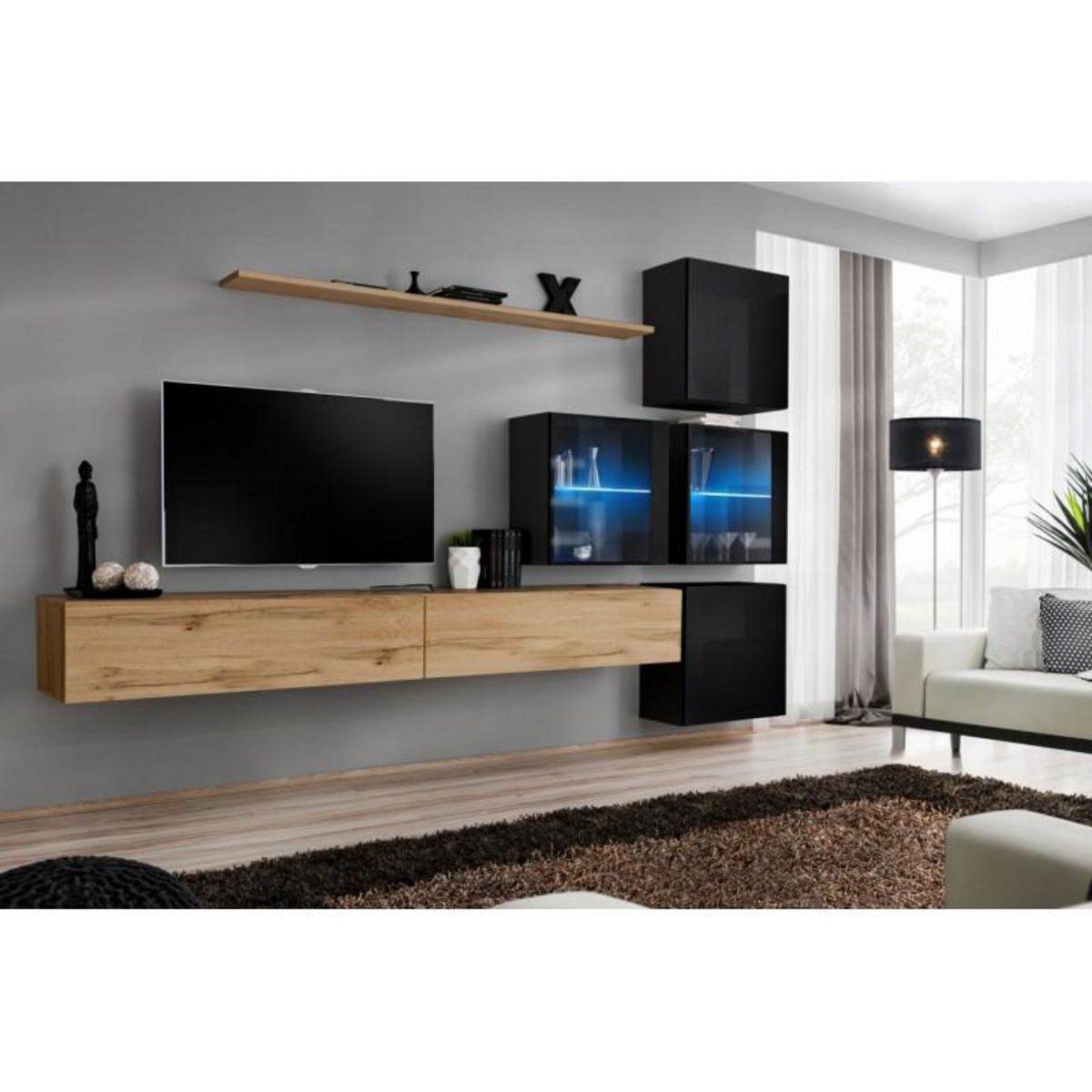 Paris Prix Meuble TV Mural Design  Switch XIX  310cm Naturel & Noir