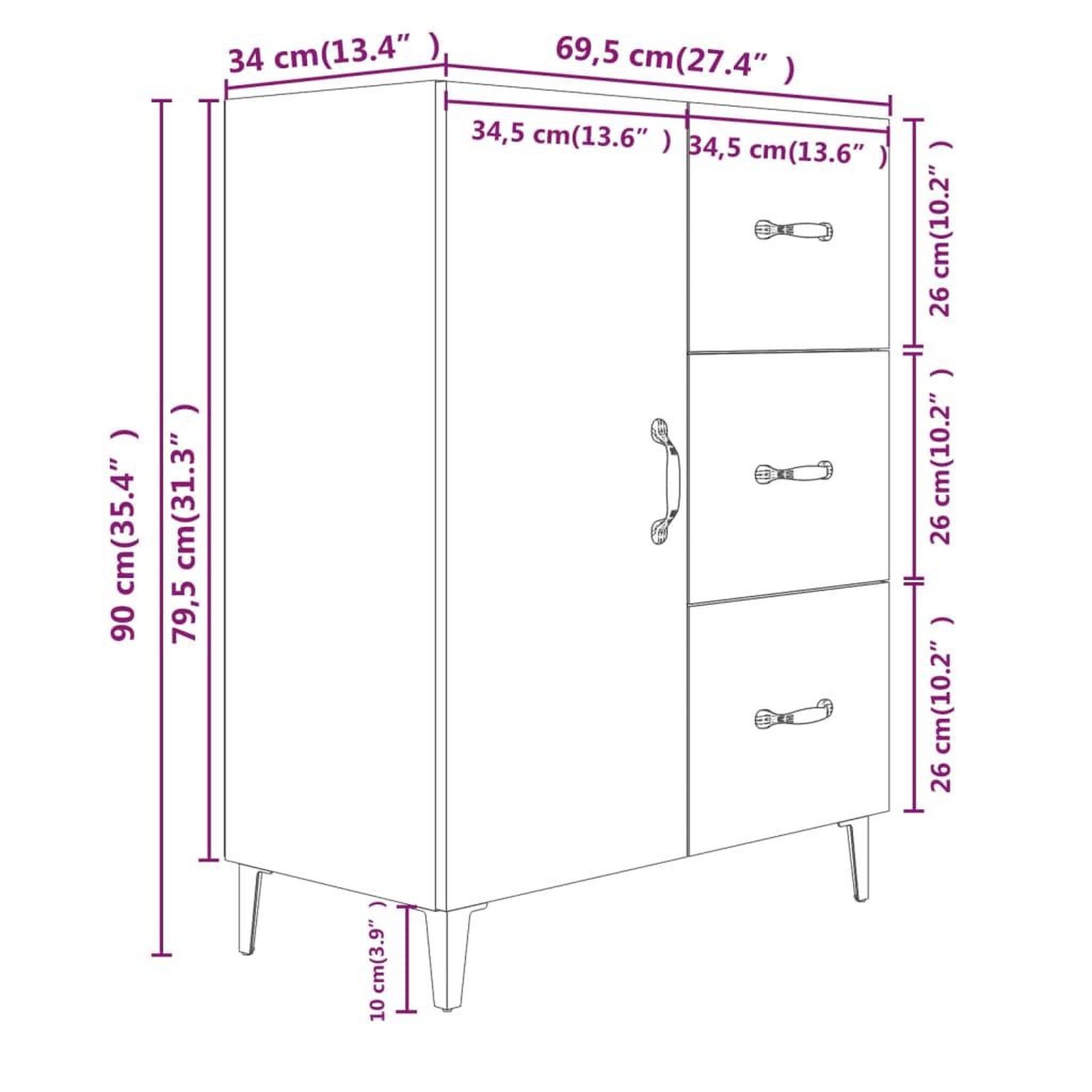 Voir la diapositive 6 : VIDAXL Buffet Blanc brillant 69,5x34x90 cm Bois d'ingenierie