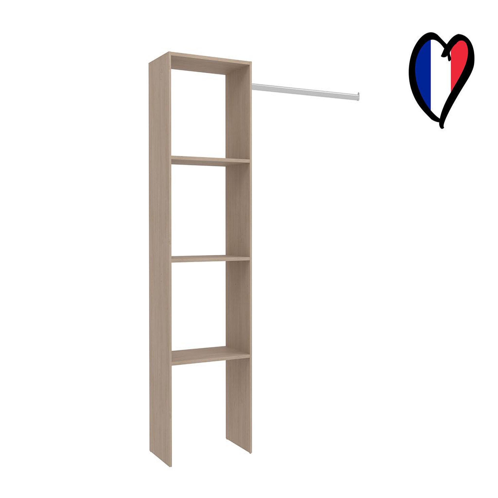 Voir la diapositive 3 : CONCEPT USINE Dressing bois avec 3 étagères et une penderie : 160 x 40 x 180 cm elysee