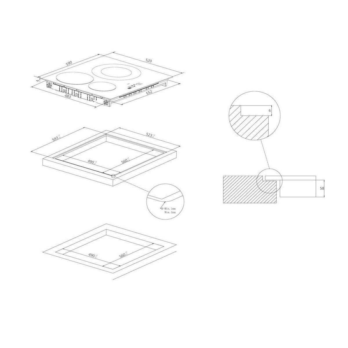 Candy Table de cuisson induction 60cm 3 feux 7200w noir - CI633C/M1