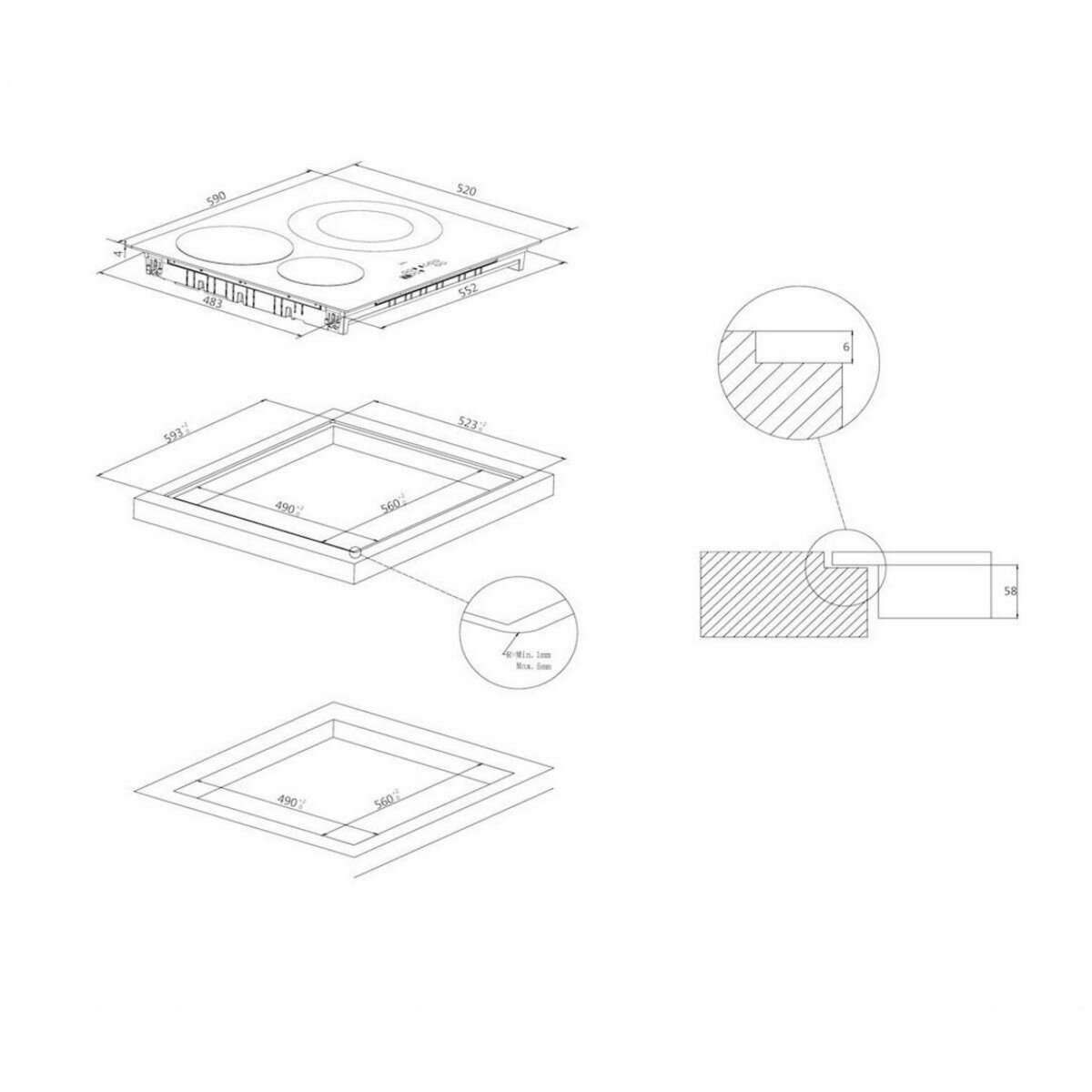 Candy Table de cuisson induction 60cm 3 feux 7200w noir - CI633C/M1
