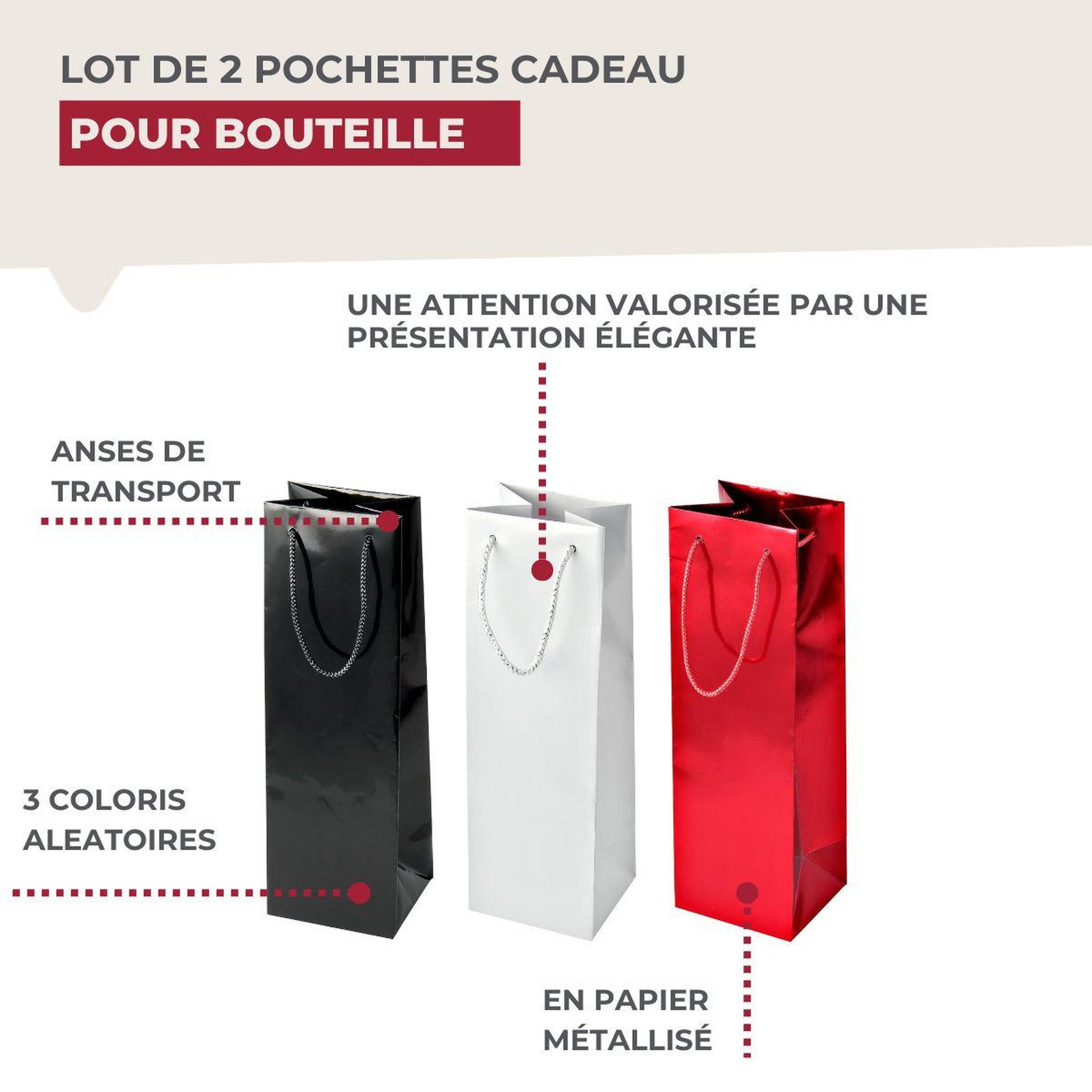 Voir la diapositive 4 : Fackelmann Lot de 2 pochettes cadeau pour bouteille de vin ou de champagne fackelmann