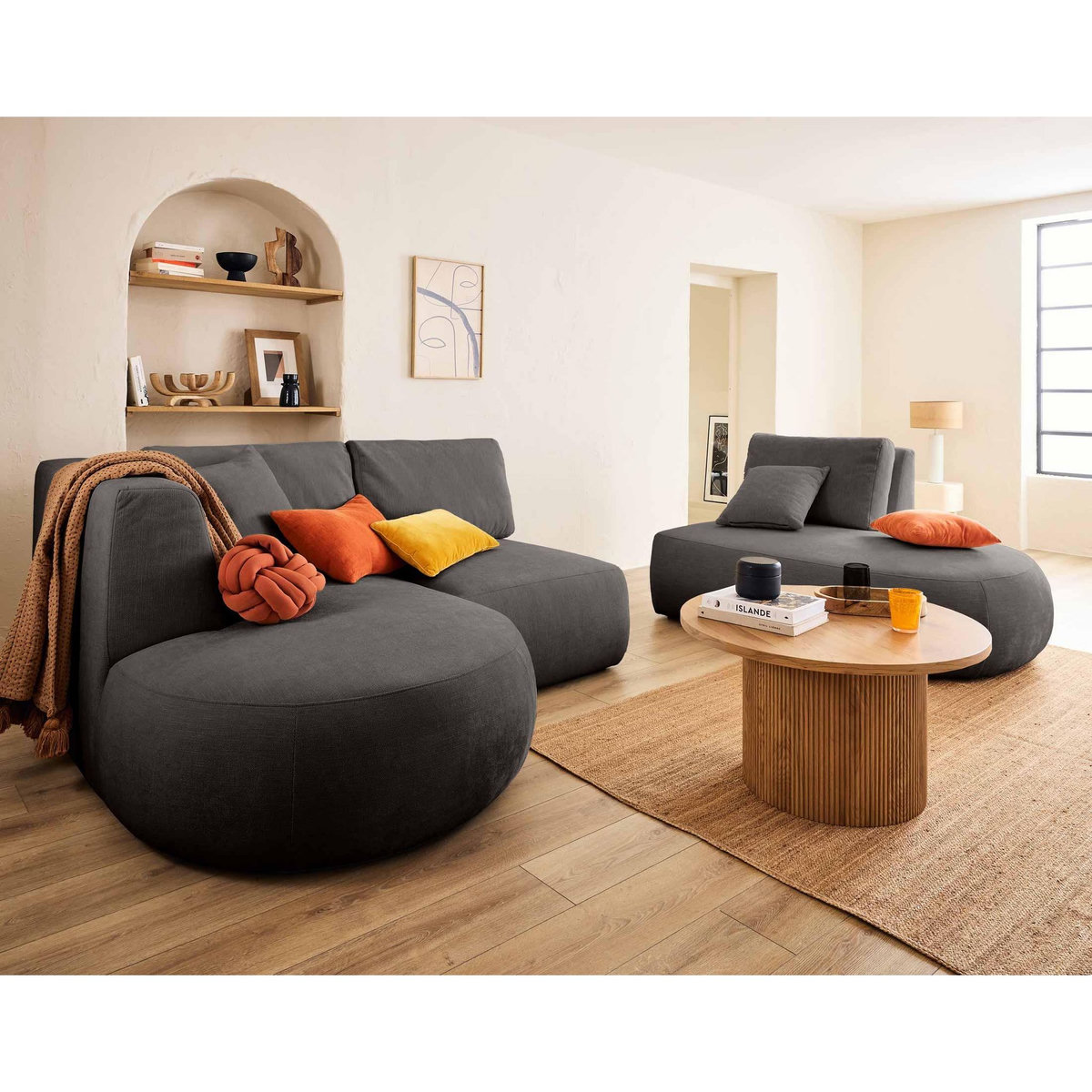 LISA DESIGN Santorini - canapé modulable d'angle gauche - 5 places - en tissu texturé