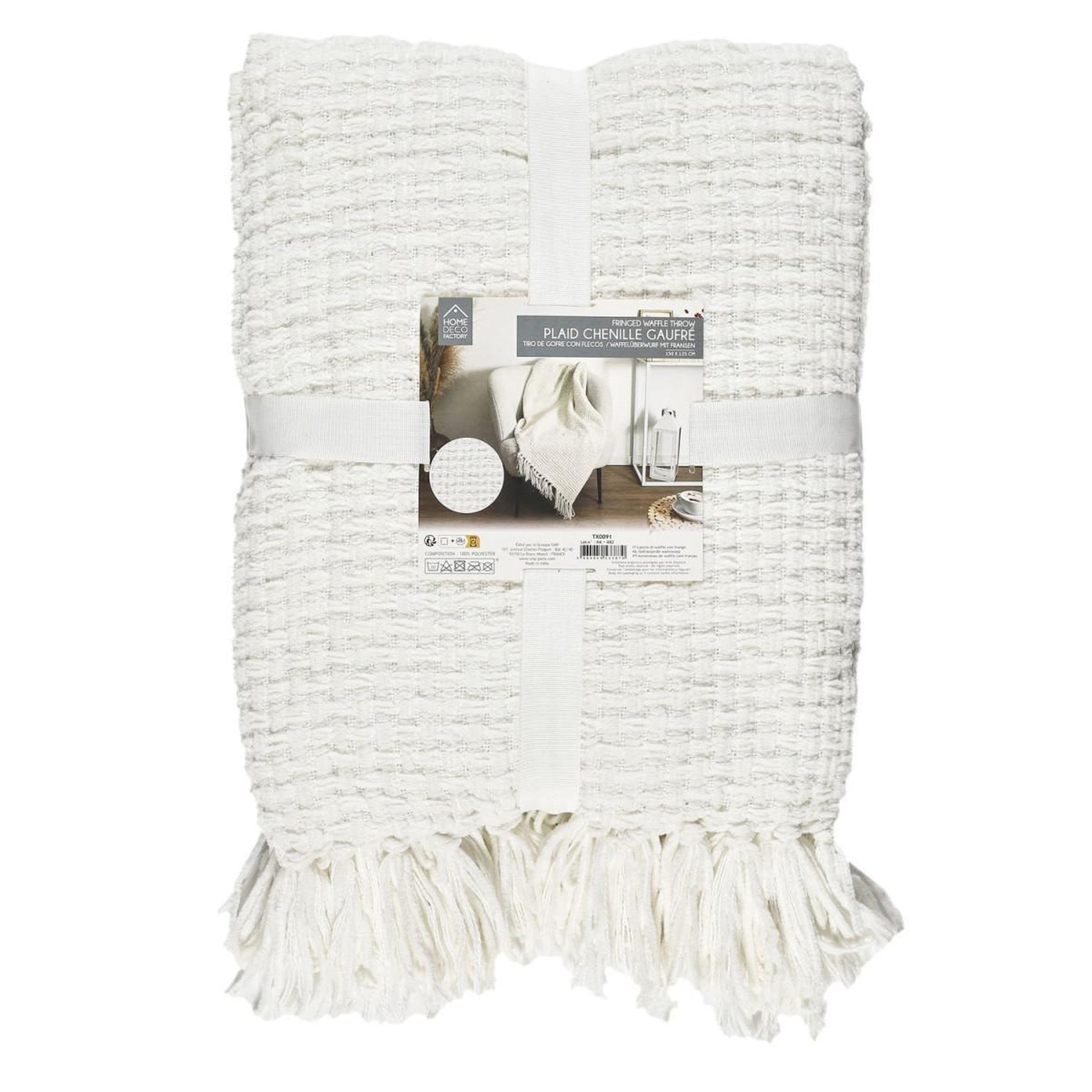 Voir la diapositive 5 : The Home Deco Factory Plaid chenille gaufré  crush  125x150cm blanc