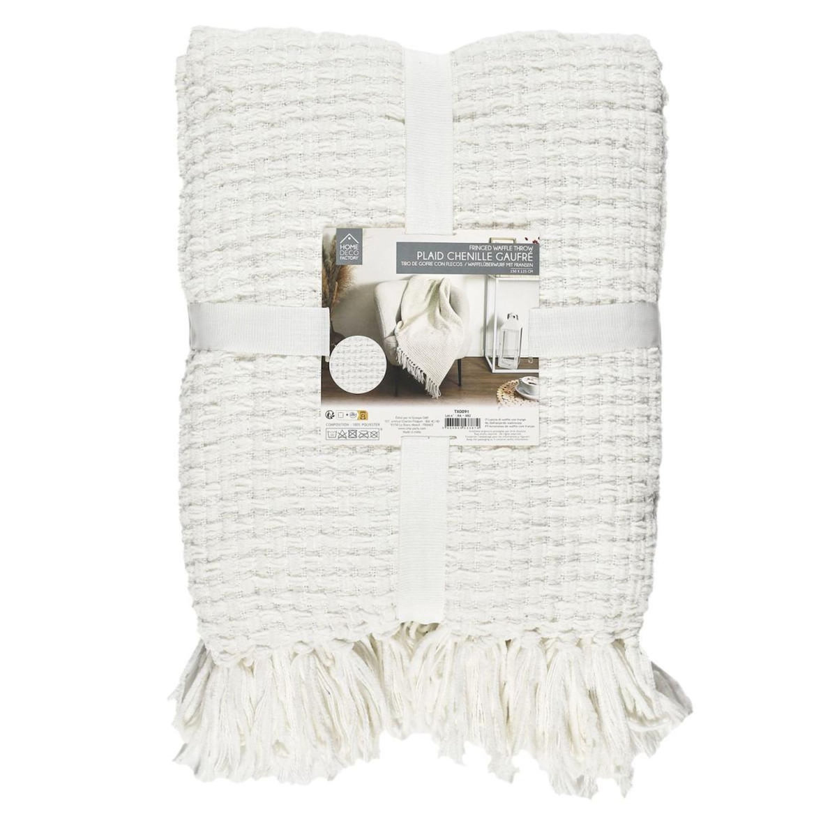 Paris Prix Plaid Chenille Gaufré  Crush  125x150cm Blanc