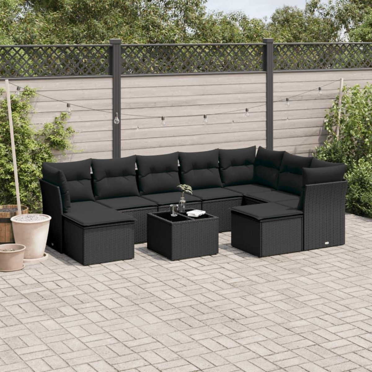 VIDAXL Salon de jardin 10 pcs avec coussins noir resine tressee
