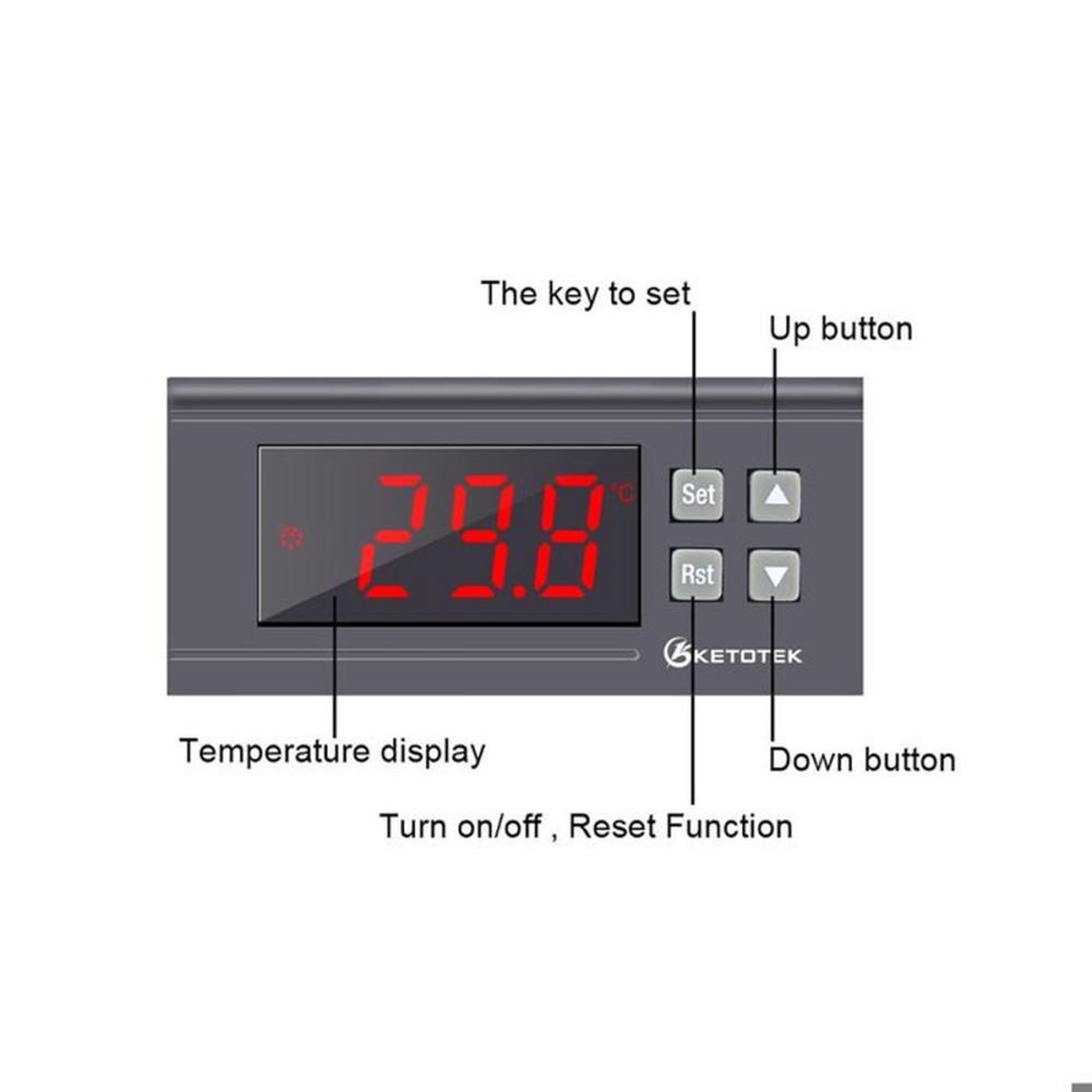 Voir la diapositive 5 : Thermostat régulateur digital avec sonde NTC 30°C à 300°C, affichage LED, précision ±1°C, 220V 30A