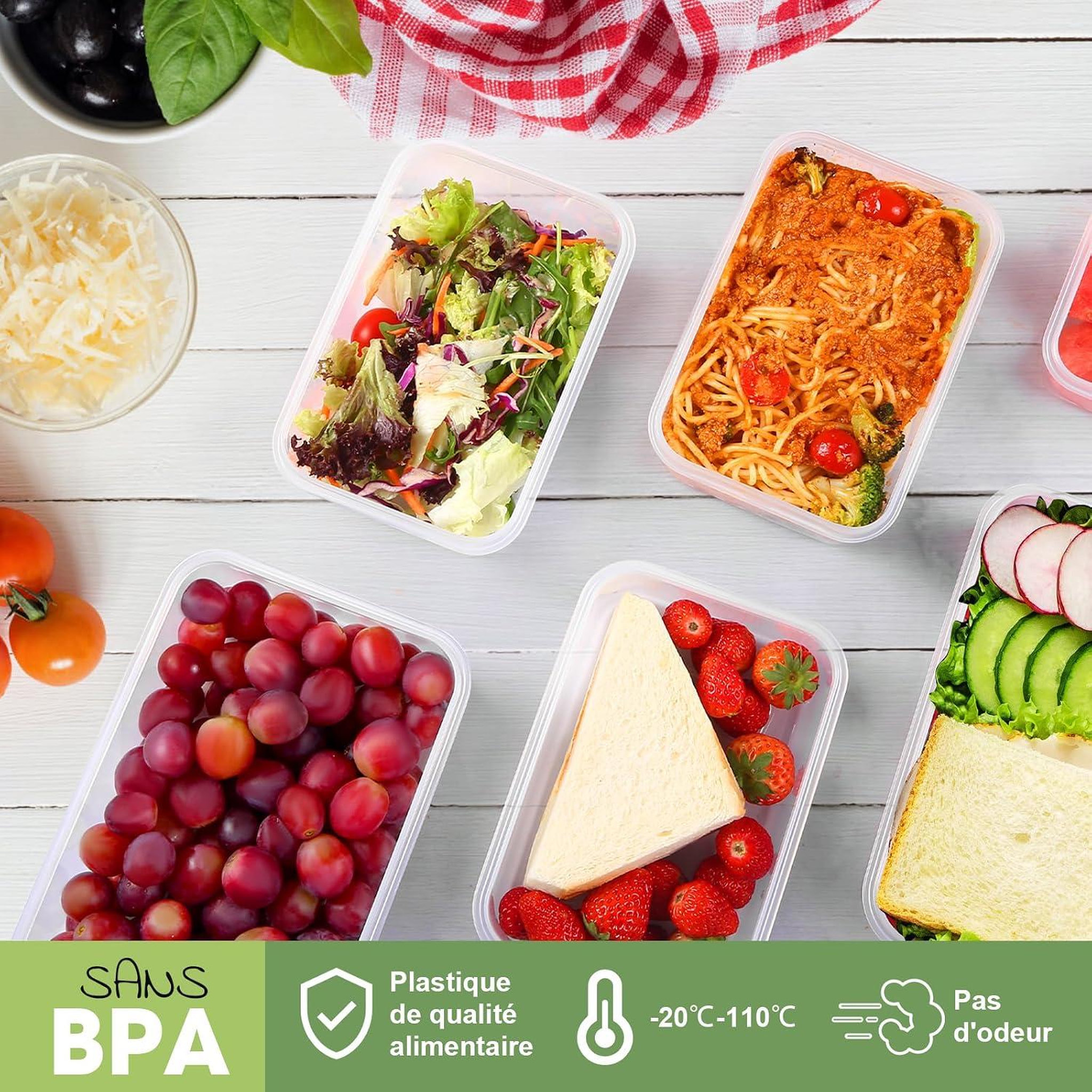 Voir la diapositive 4 : YASHE Boîtes alimentaires, 4 récipients avec couvercles