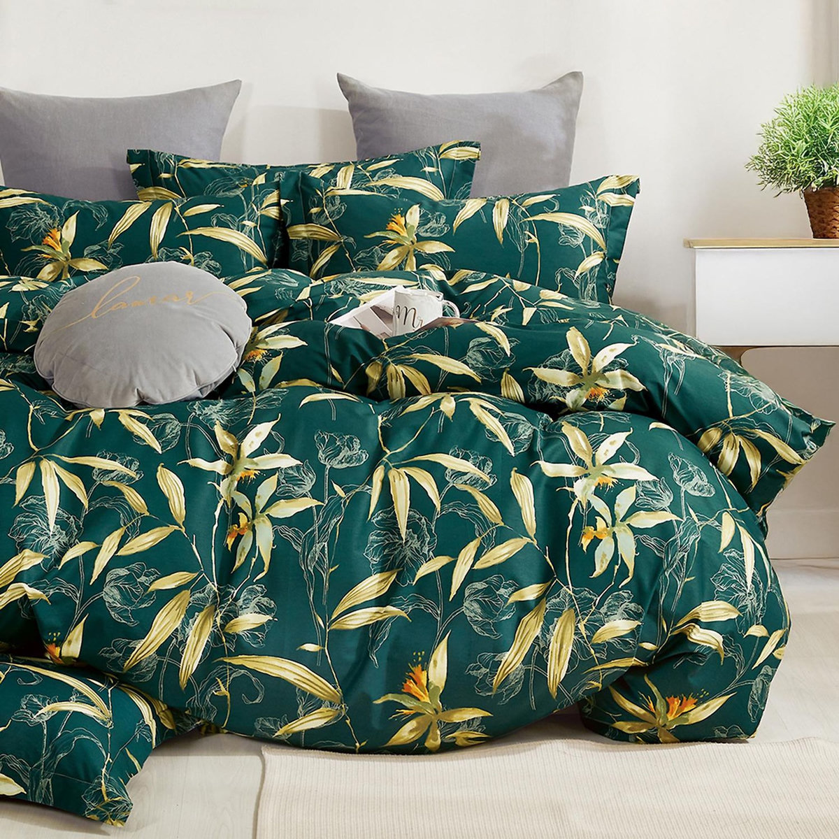 Home collection Parure housse de couette 100 % percale de coton 80 fils Bambusia