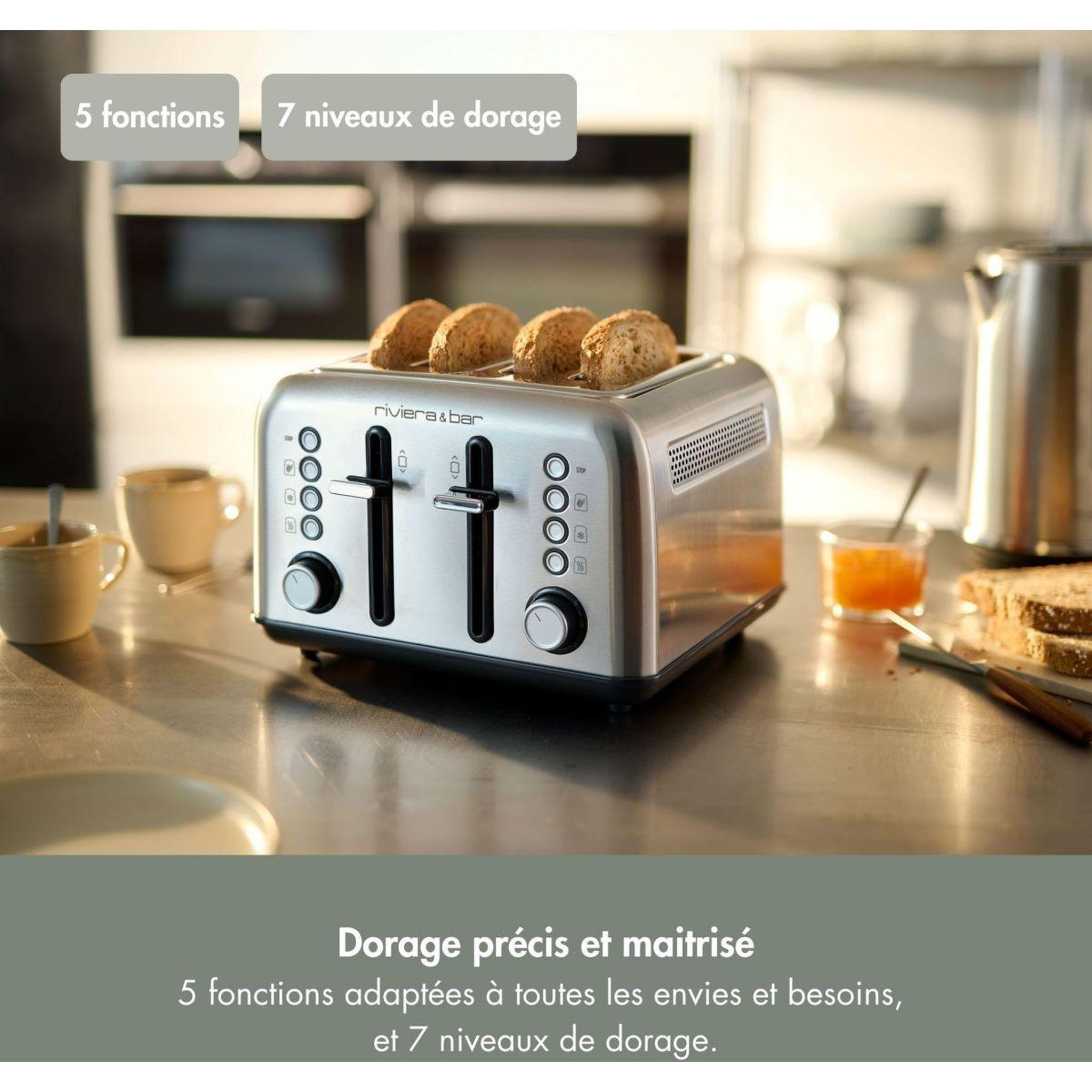 Voir la diapositive 2 : Riviera & Bar Grille-pain 4 fentes courtes 1800 w riviera bar qgp240, 7 niveaux de brunissage, décongélation et réchauffage