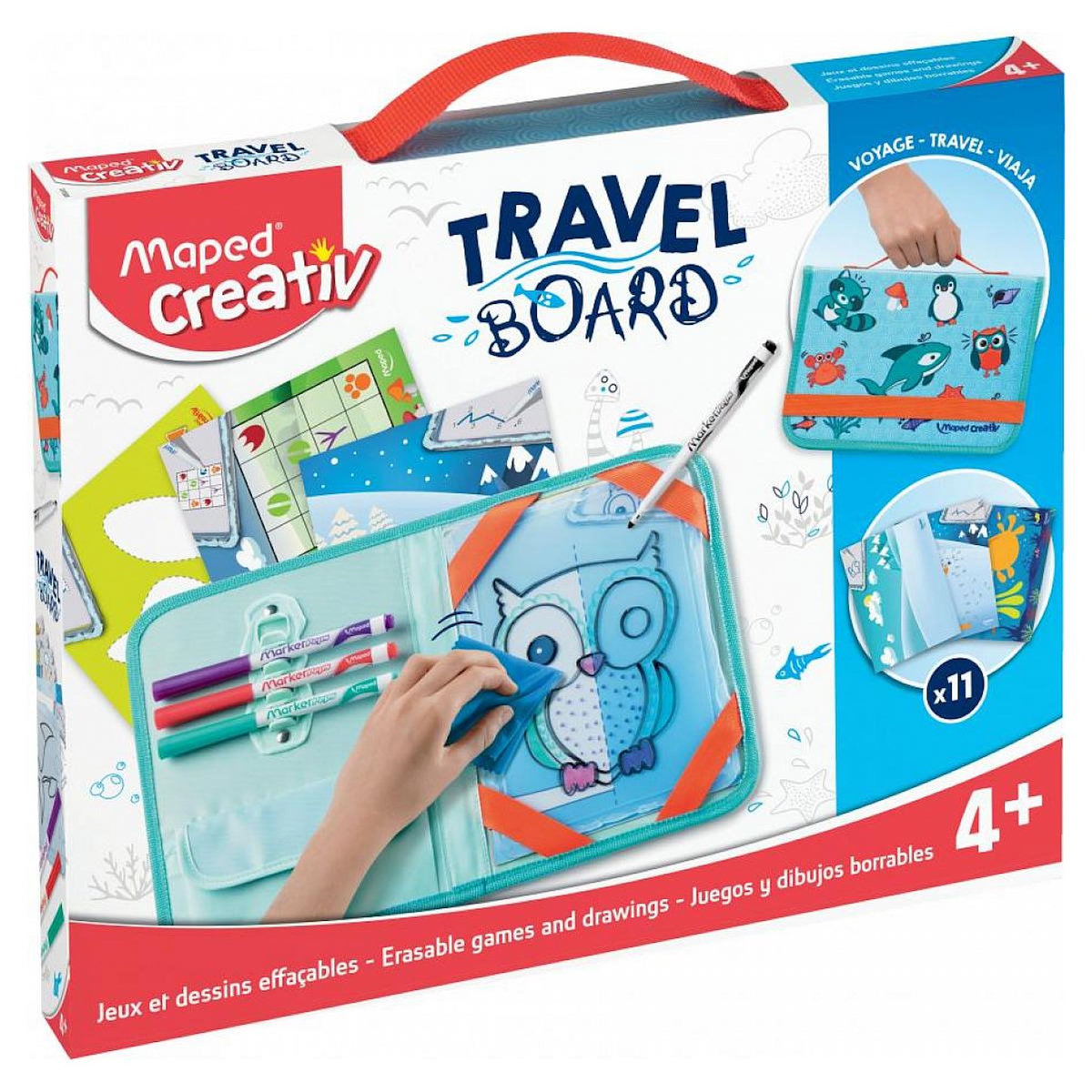 MAPED Travel board -jeux et dessins effacables ardoise transparente