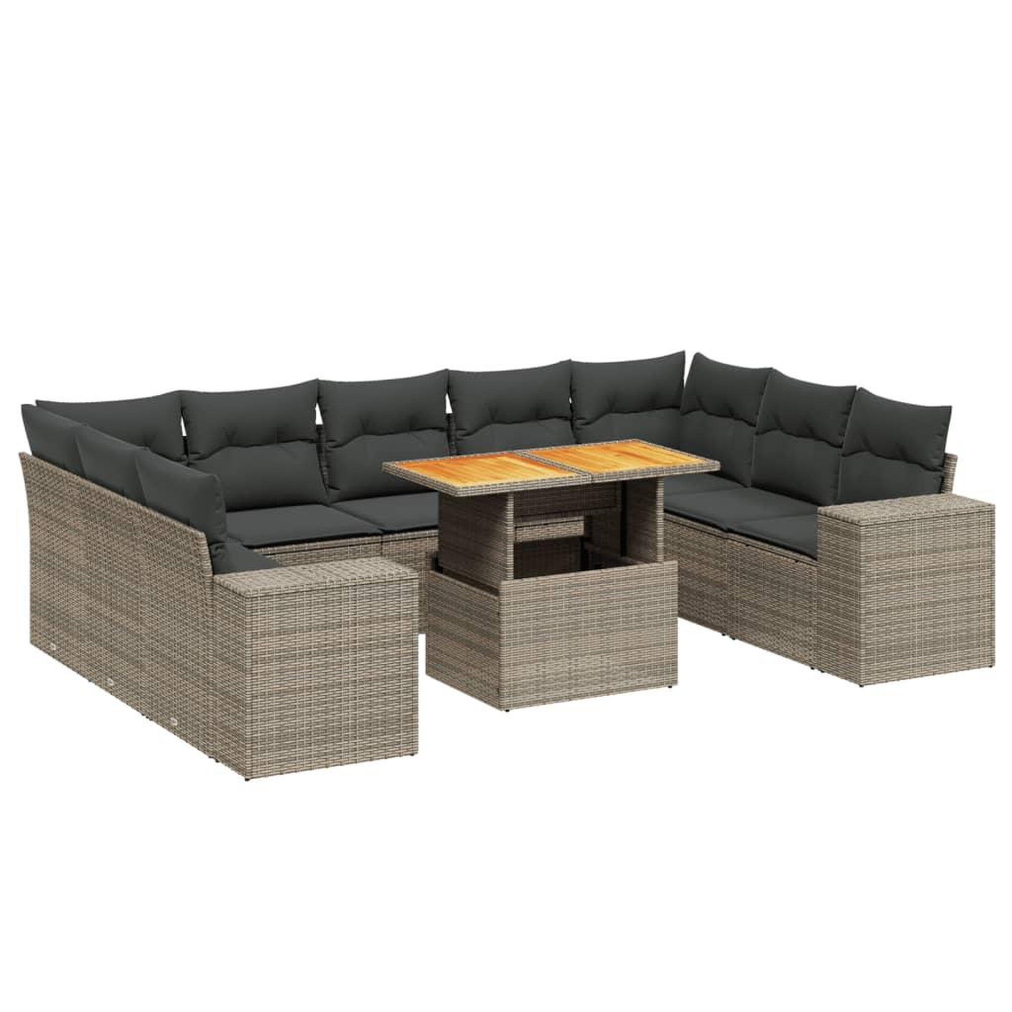 Voir la diapositive 2 : VIDAXL Salon de jardin avec coussins 10 pcs gris resine tressee