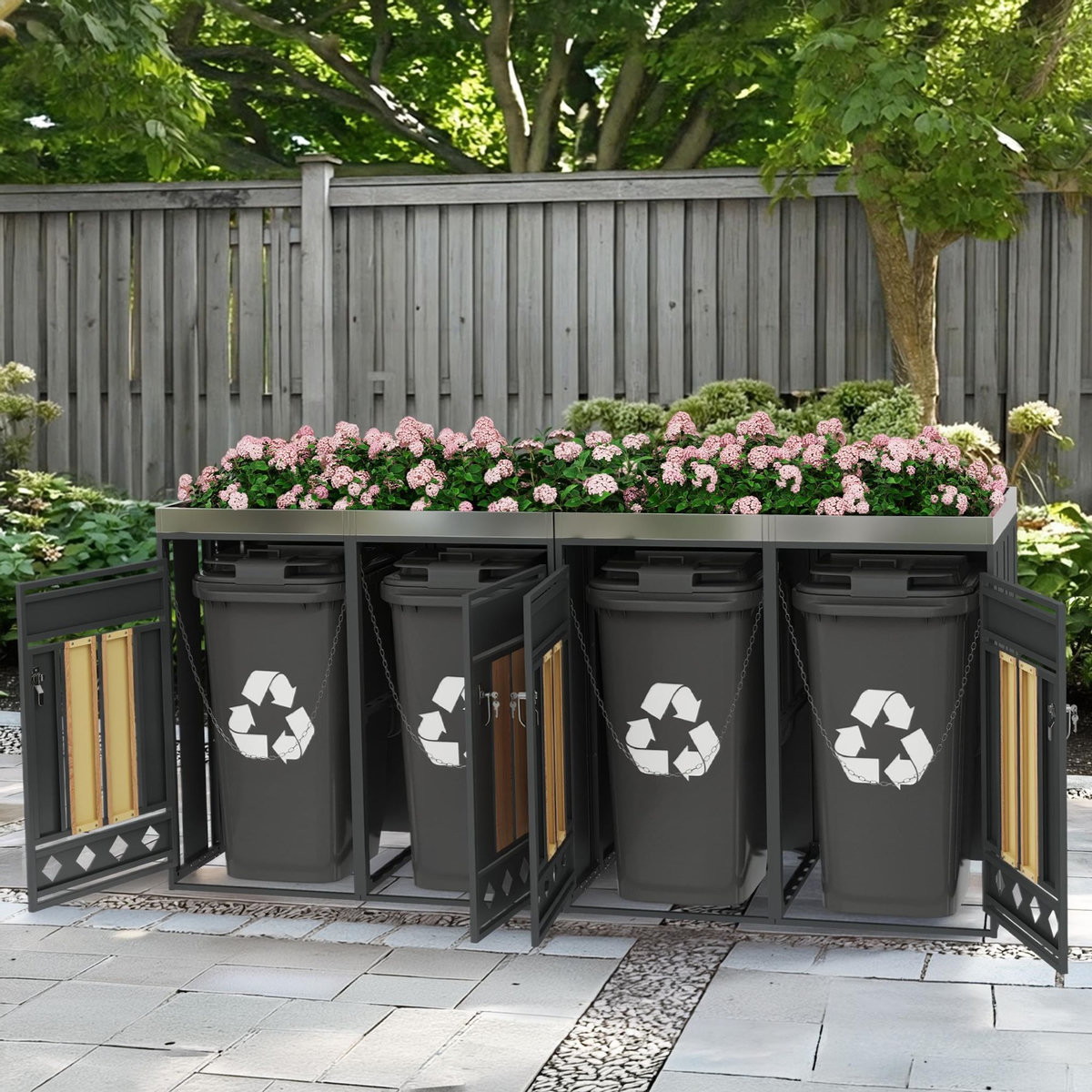 MERAX Cache Poubelle Extérieur Lot de 2 avec Bac à Plantes,