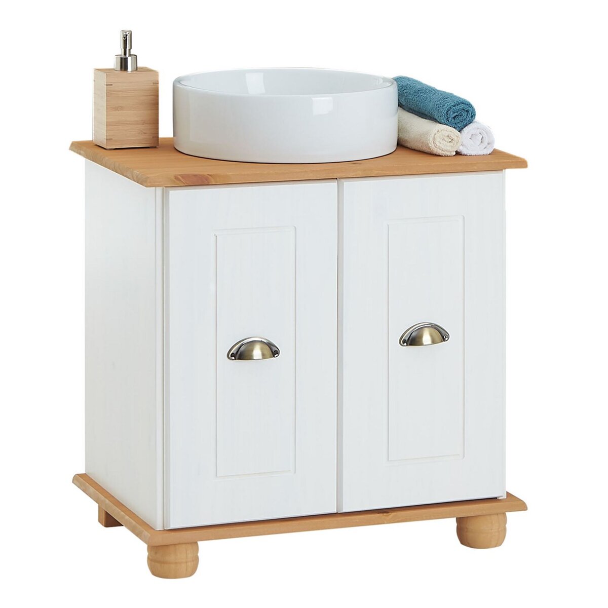 kleankin Meuble sous lavabo meuble de salle de bain 2 portes avec étagère  60 x 30 x 60 cm blanc et aspect bois