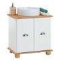 IDIMEX Meuble sous lavabo COLMAR meuble de rangement salle de bain, meuble sous vasque avec 2 portes, en pin massif lasuré blanc et brun