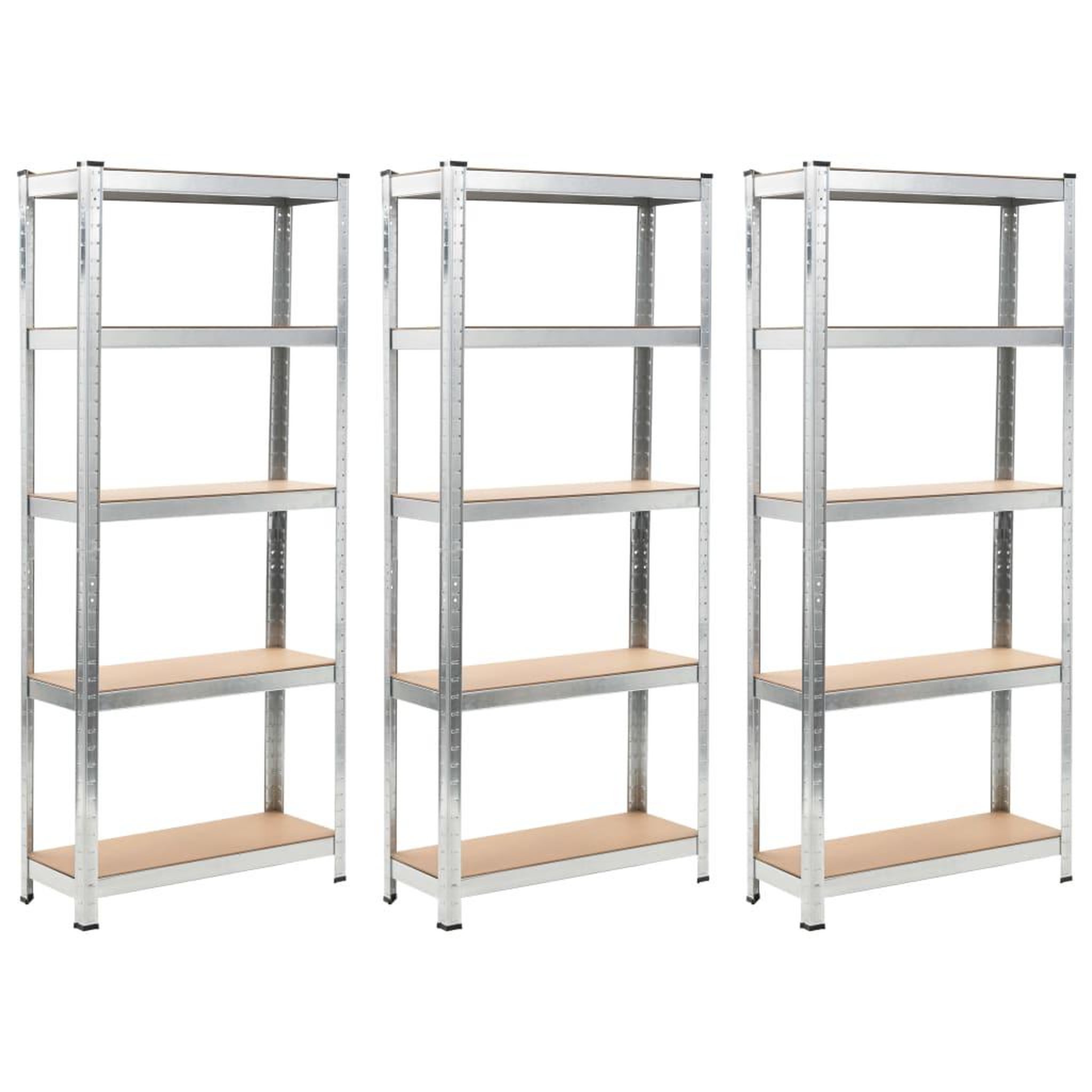 Voir la diapositive 1 : VIDAXL Etageres a 5 niveaux 3 pcs Argente Acier et bois d'ingenierie