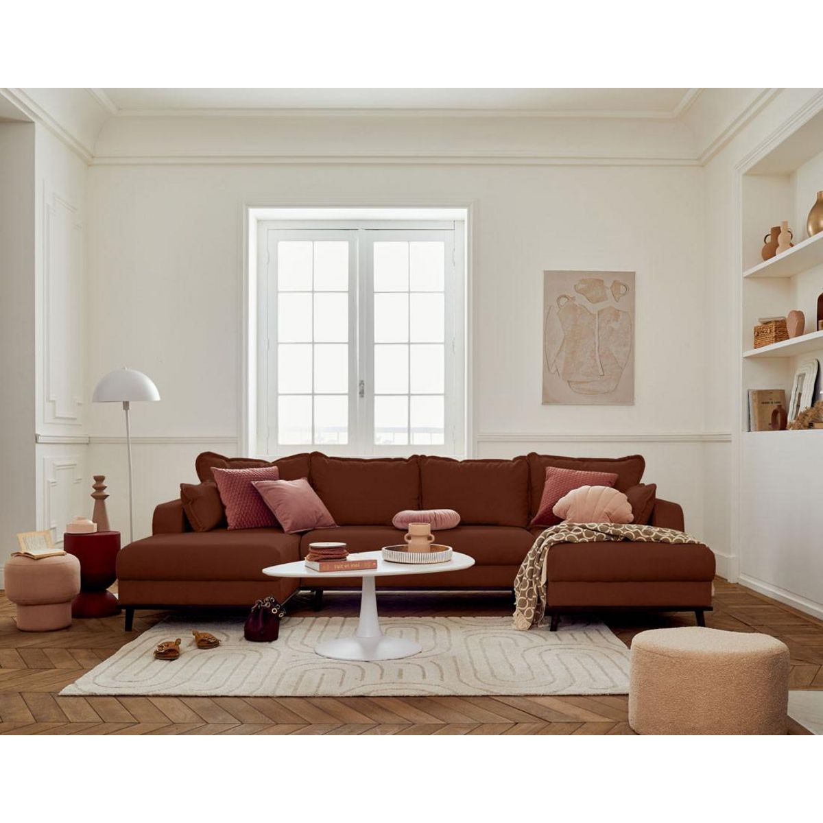 LISA DESIGN Albane - canapé panoramique en u - 7 places - convertible avec coffre - en velours côtelé