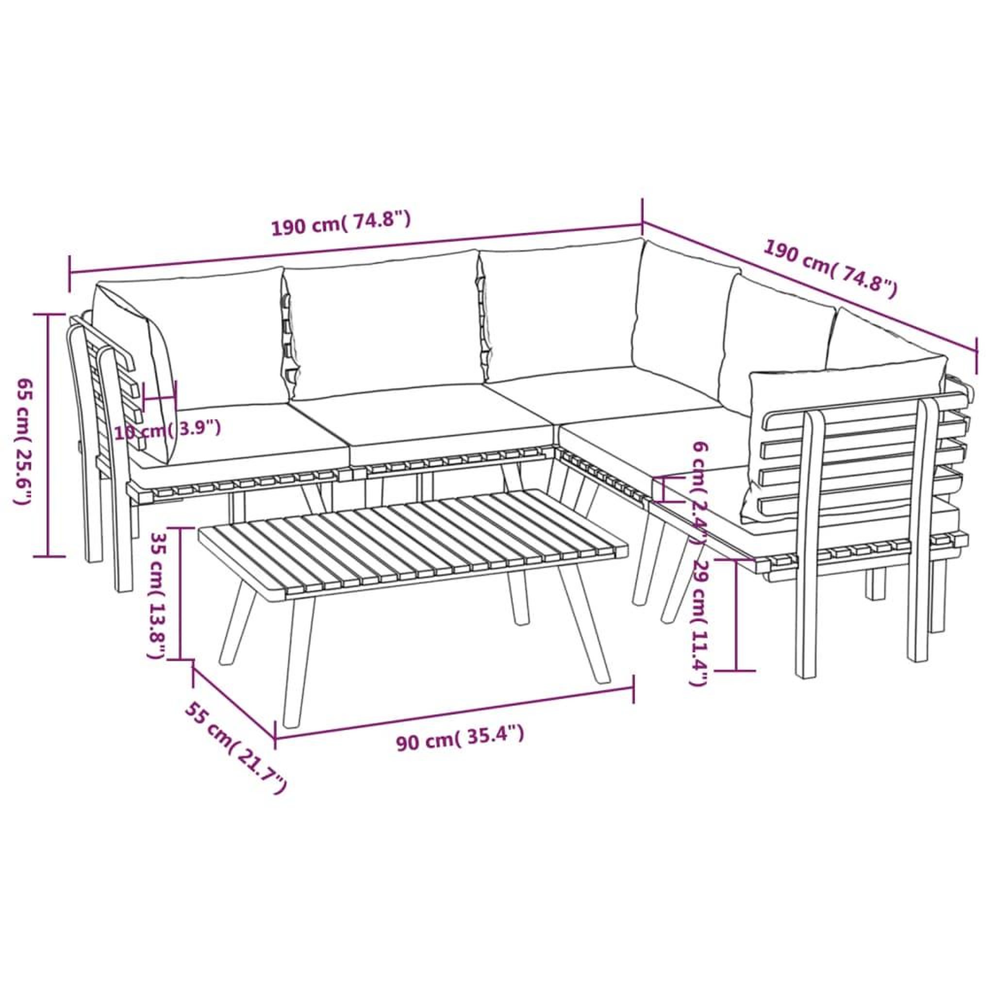 Voir la diapositive 6 : VIDAXL Salon de jardin 6 pcs avec coussins Bois d'acacia solide