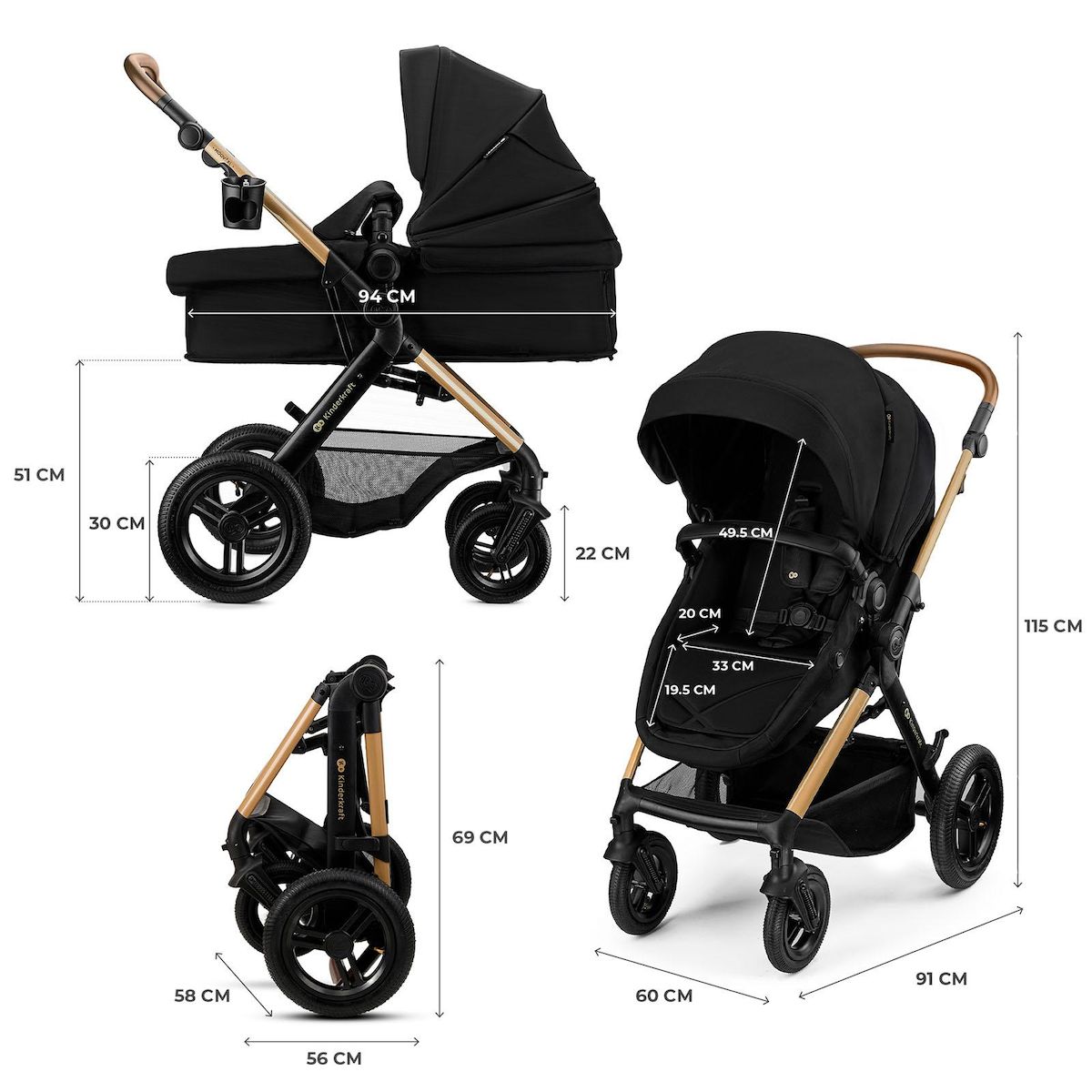 KINDERKRAFT Poussette trio moov 2 pratique et confortable