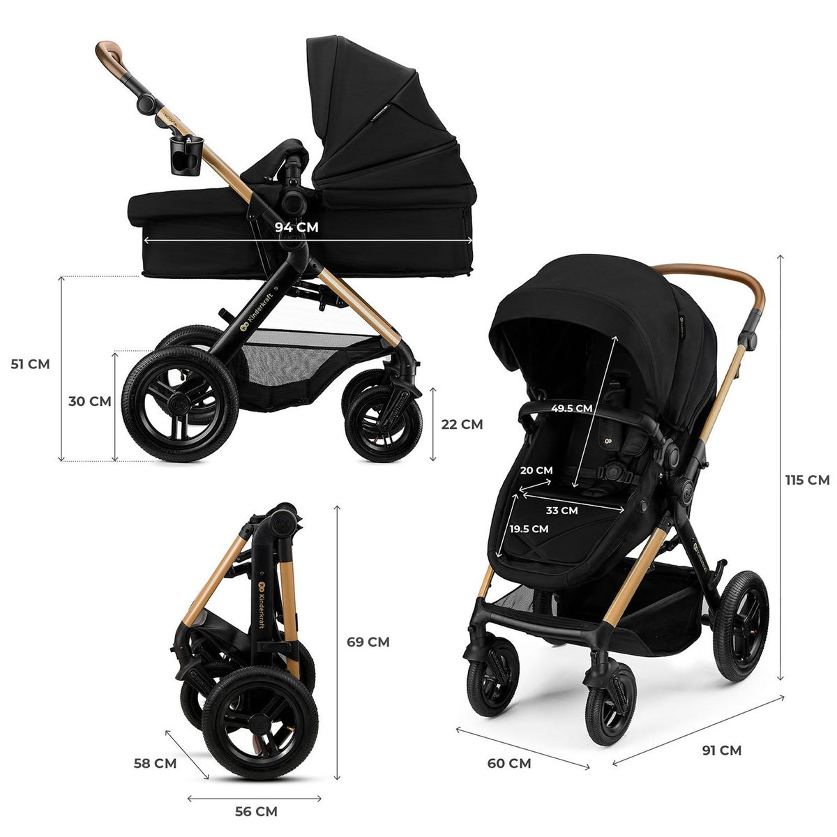 KINDERKRAFT Poussette trio moov 2 pratique et confortable