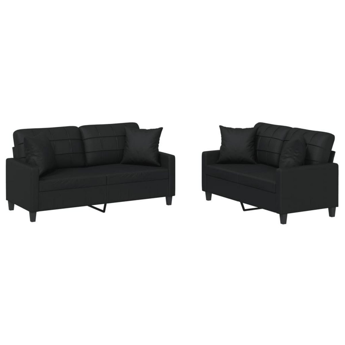 VIDAXL Ensemble de canapes 2 pcs avec coussins noir similicuir