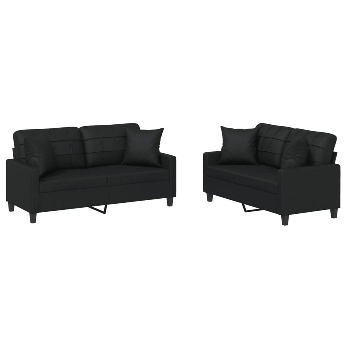 VIDAXL Ensemble de canapes 2 pcs avec coussins noir similicuir