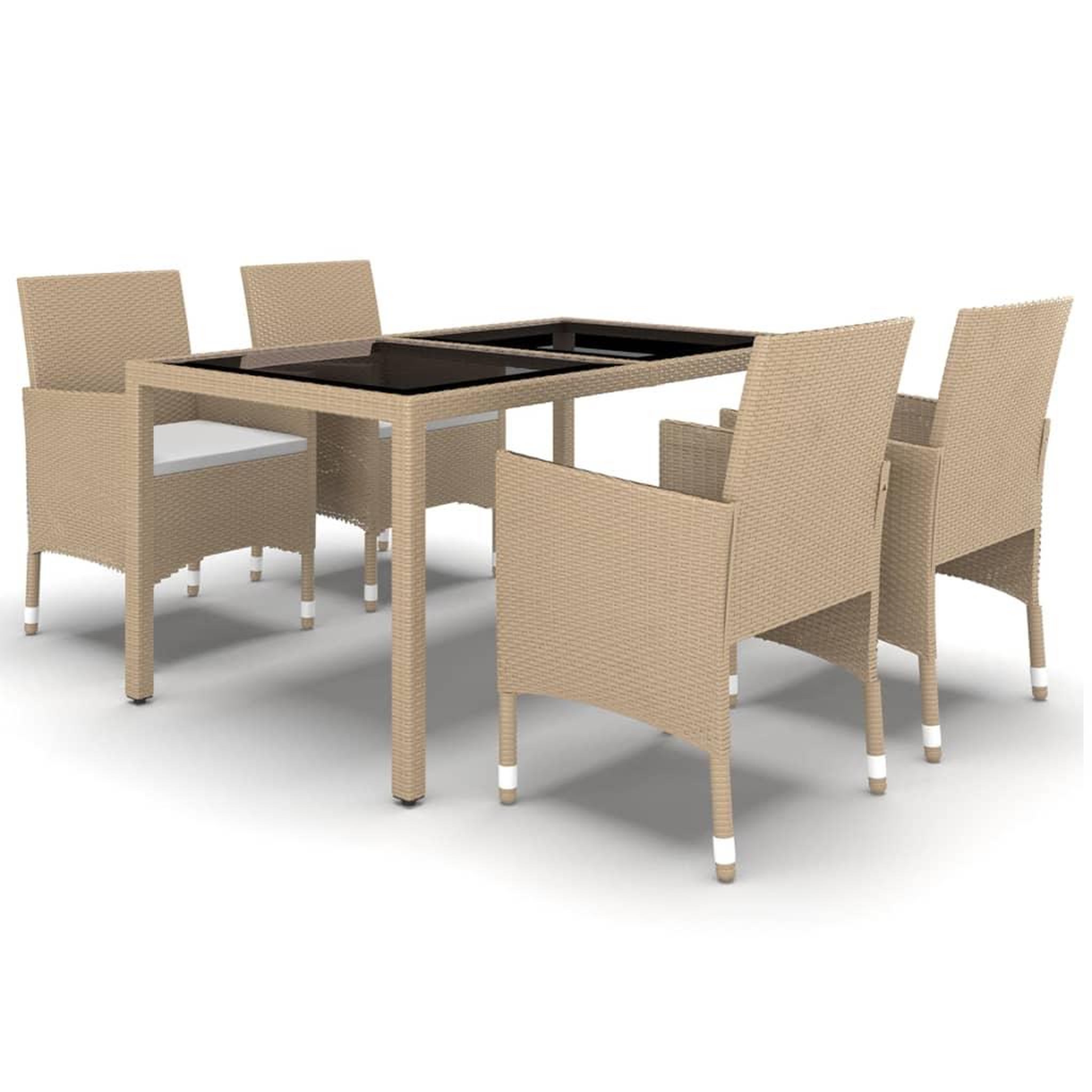 Voir la diapositive 2 : VIDAXL Ensemble a manger de jardin 5 pcs Rotin verre trempe Beige