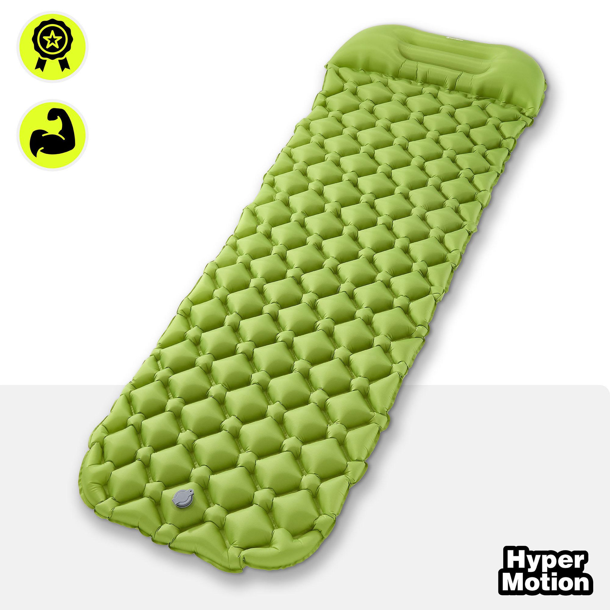 Voir la diapositive 4 : HYPERMOTION Matelas de Camp Gonflable Ultraléger de Randonnée Campmat 1 Place avec Oreiller Intégré 190x56cm