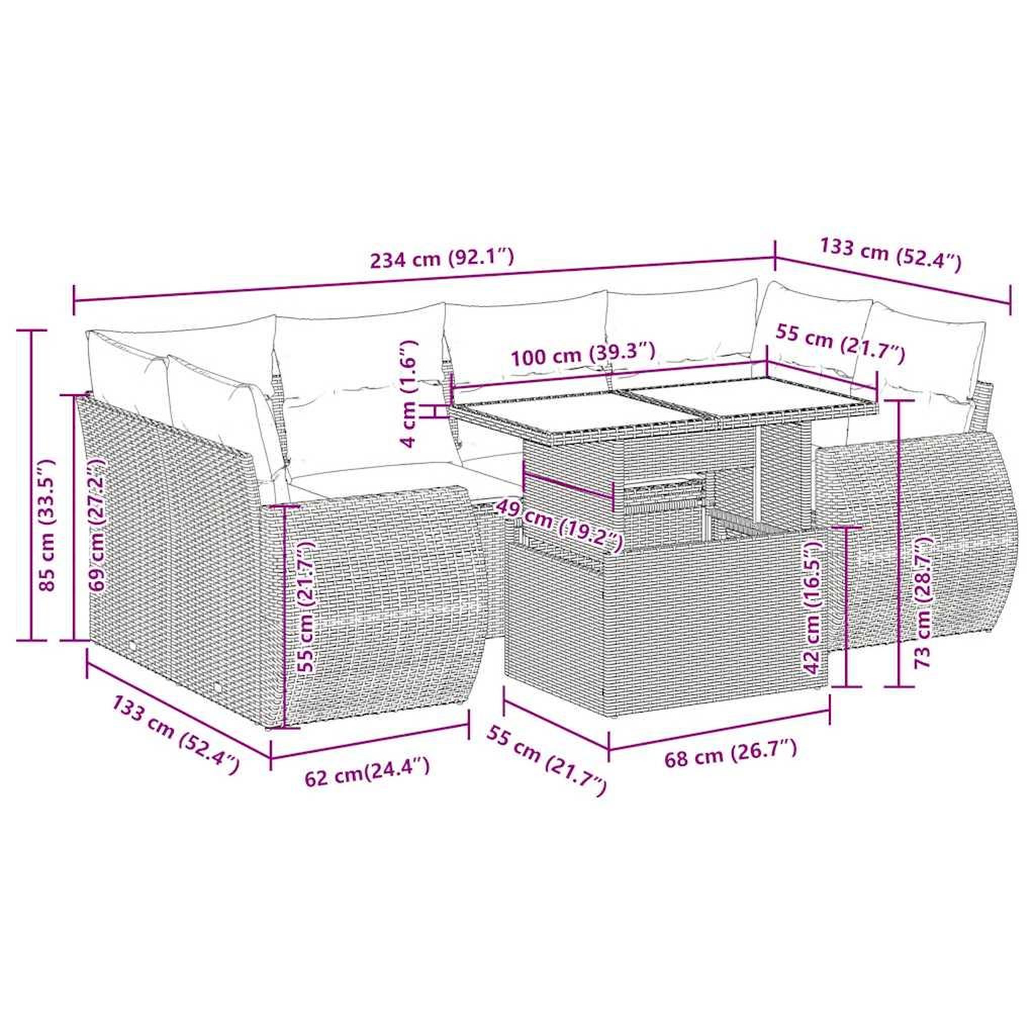 Voir la diapositive 6 : VIDAXL Salon de jardin avec coussins 7 pcs gris clair resine tressee