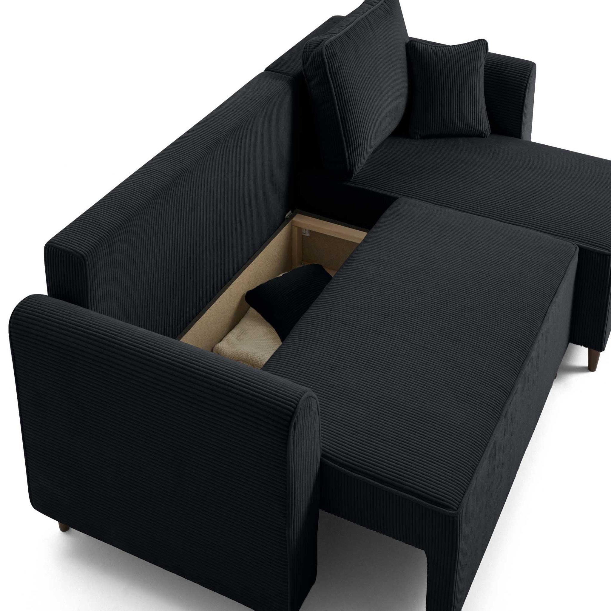 Voir la diapositive 4 : BEST MOBILIER Saphir - canapé d'angle réversible 4 places - convertible avec coffre - en velours côtelé