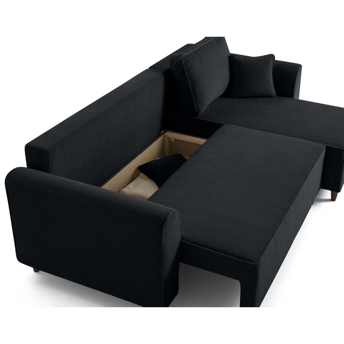 BEST MOBILIER Saphir - canapé d'angle réversible 4 places - convertible avec coffre - en velours côtelé