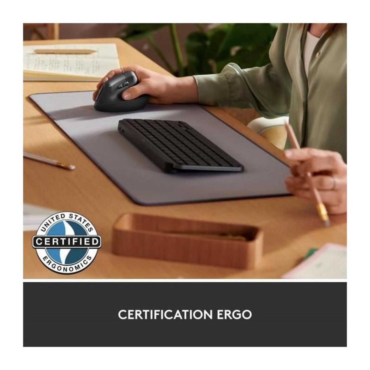 Logitech Souris Sans Fil - LOGITECH - LIFT for Business - Ergonomique Verticale - Bluetooth - Clics Silencieux - USB Logi Bolt - Graphite