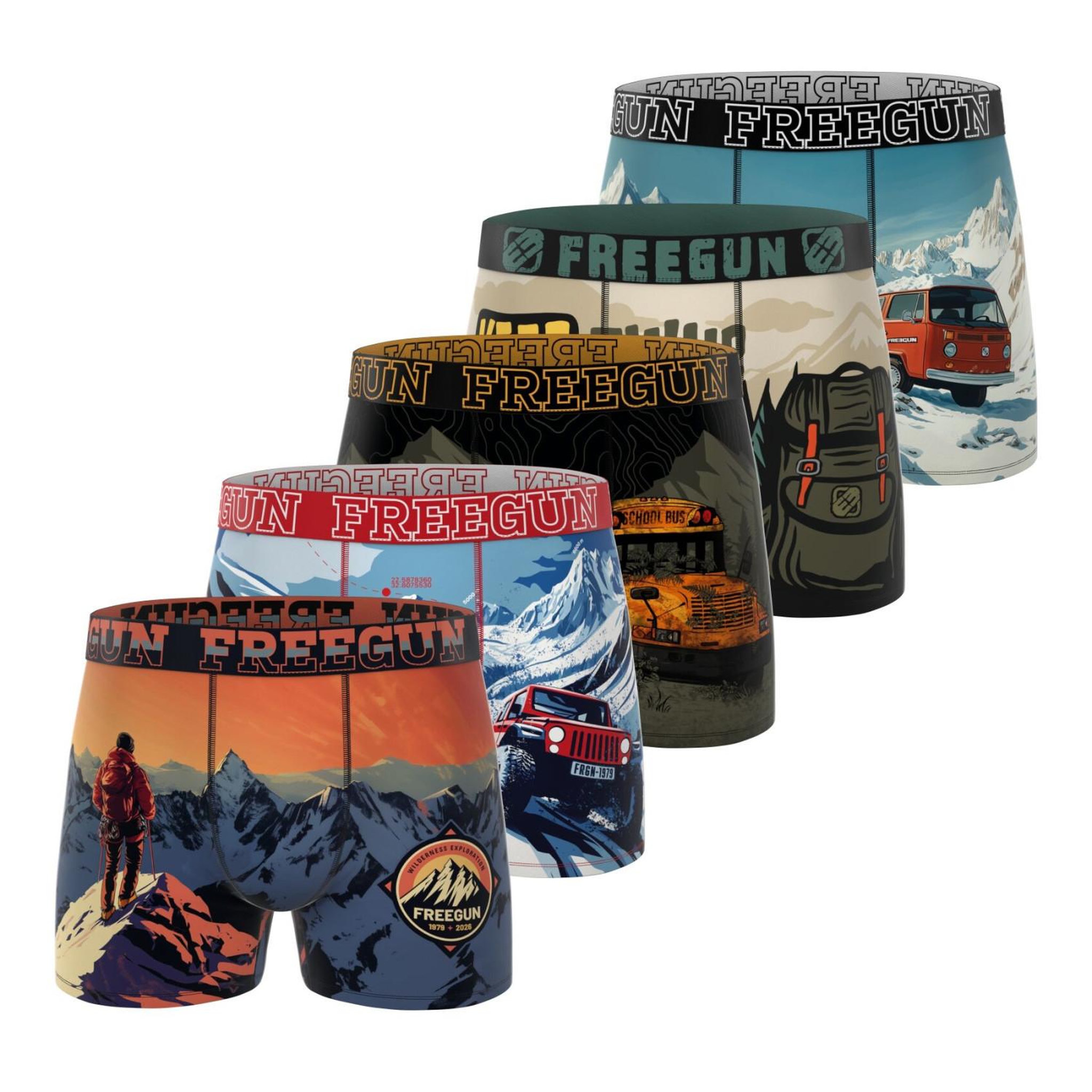 Voir la diapositive 1 : FREEGUN Lot de 5 boxers homme collection Vintage Winter
