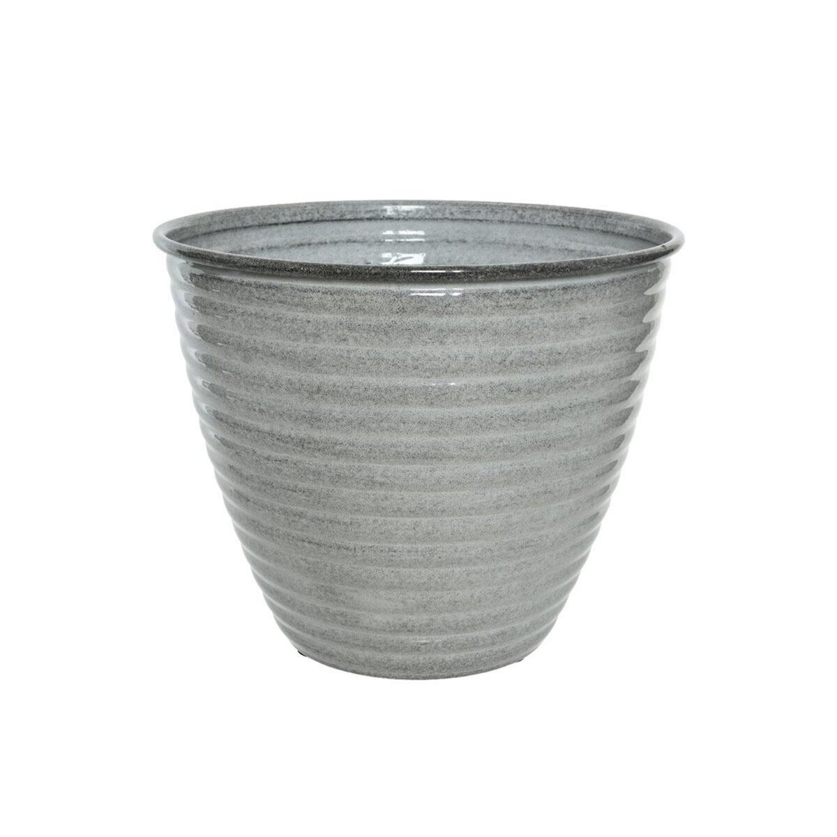 JARDIDECO Cache-pot rond en acier émaillé gris Amy - Ø 37 x 30 cm - Jardideco