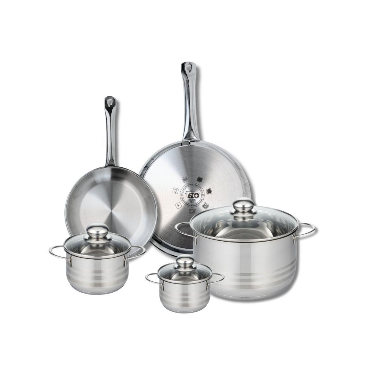 ELO Ensemble de 2 Poêles de cuisson 24 et 28 cm et 3 faitouts 12, 14 et 24 cm Elo Profi Brillant