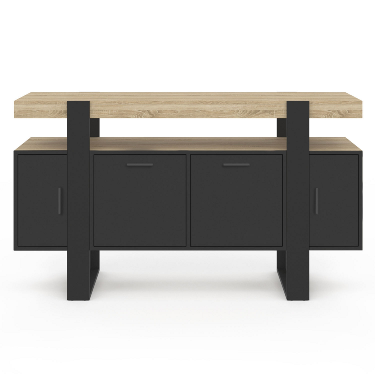 ID MARKET Buffet 140 cm PHOENIX 4 portes noir avec plateau bois