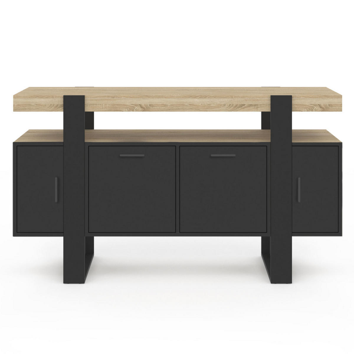 ID MARKET Buffet 140 cm PHOENIX 4 portes noir avec plateau bois