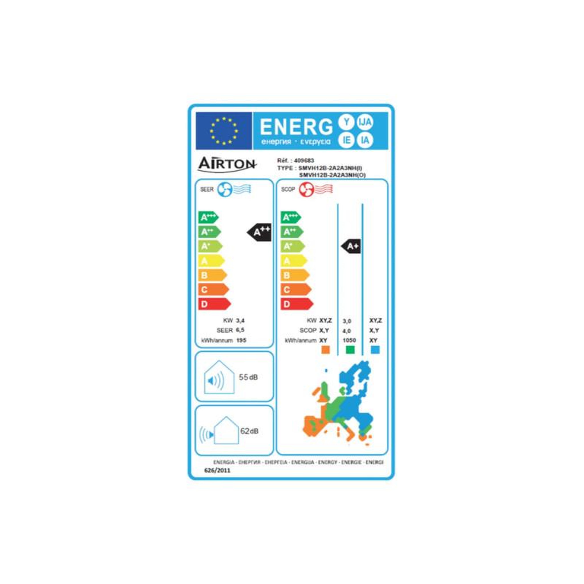 Voir la diapositive 5 :  Pack Climatiseur reversible bi-split AIRTON - A Poser Soi-meme - 2500W - 2500W - Readyclim 2x6M