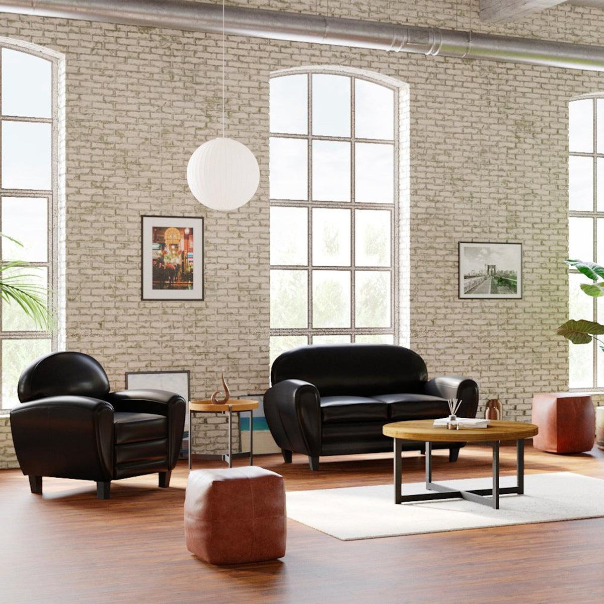 Rendez vous déco Canapé 2 places noir en croute de cuir enduite - Club