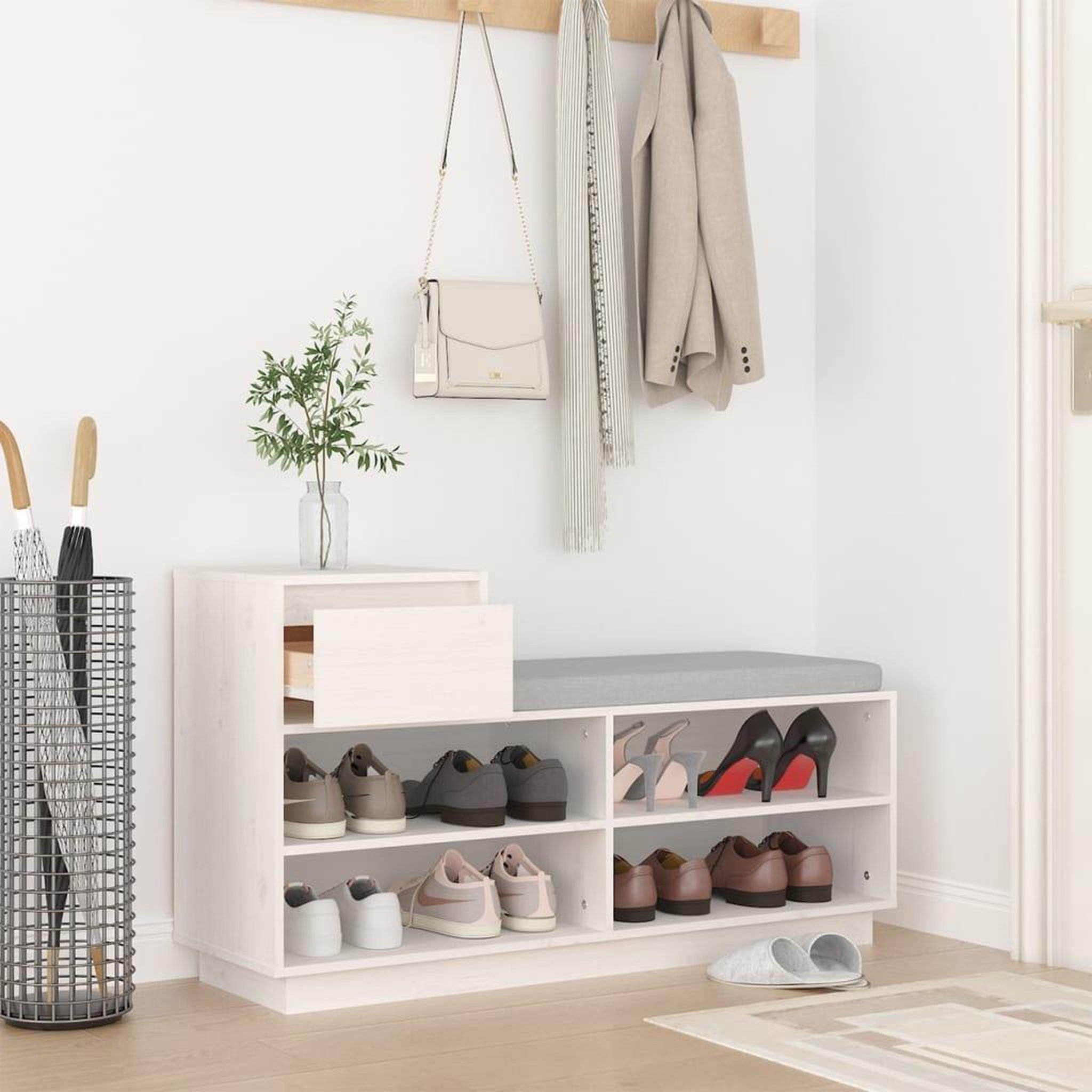 Voir la diapositive 3 : VIDAXL Armoire a chaussures Blanc 110x34x61 cm Bois de pin massif