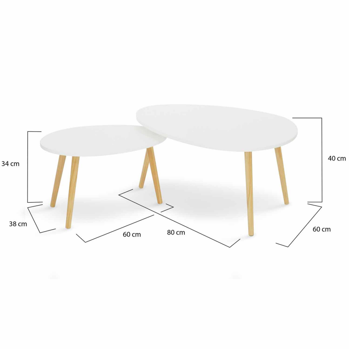 ID MARKET Lot de 2 tables basses gigognes GAIA laquées blanc scandinave