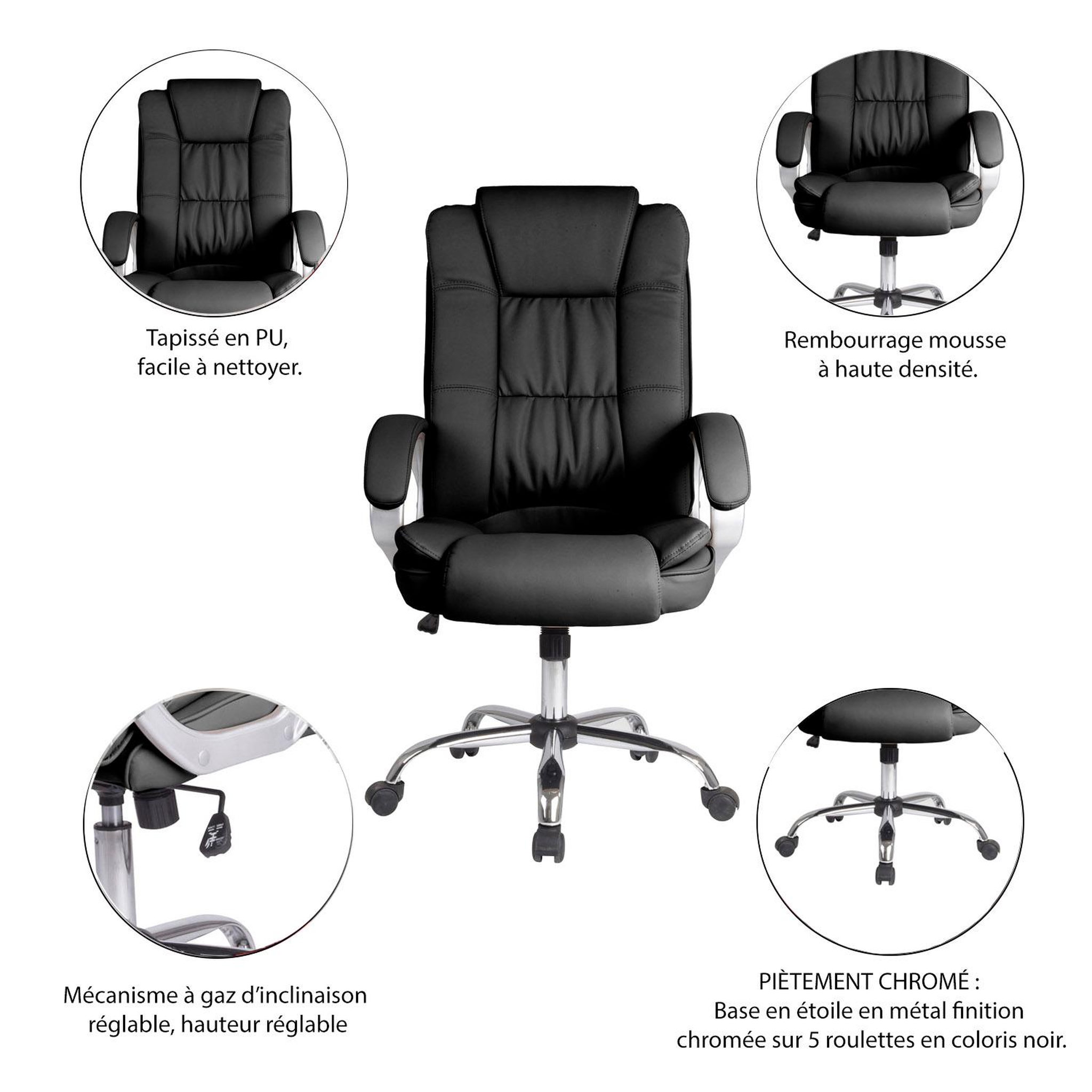 Voir la diapositive 4 : VS VENTA-STOCK Chaise de Bureau Karen Elevable et Fauteuil inclinable en Simili Cuir Noir