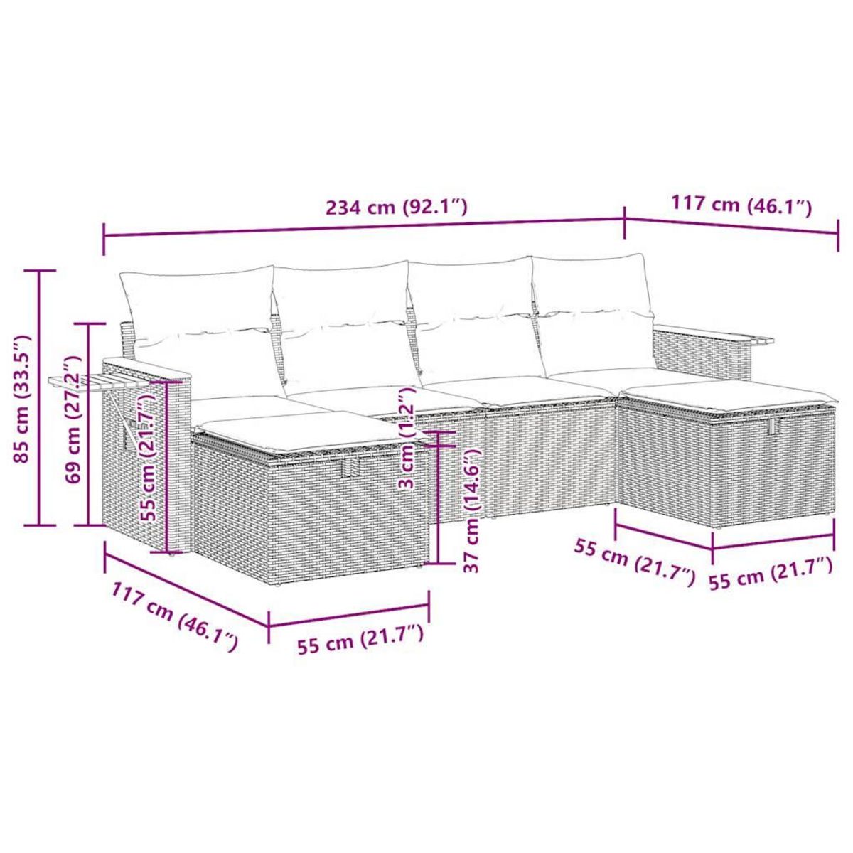 VIDAXL Salon de jardin avec coussins 6 pcs beige resine tressee