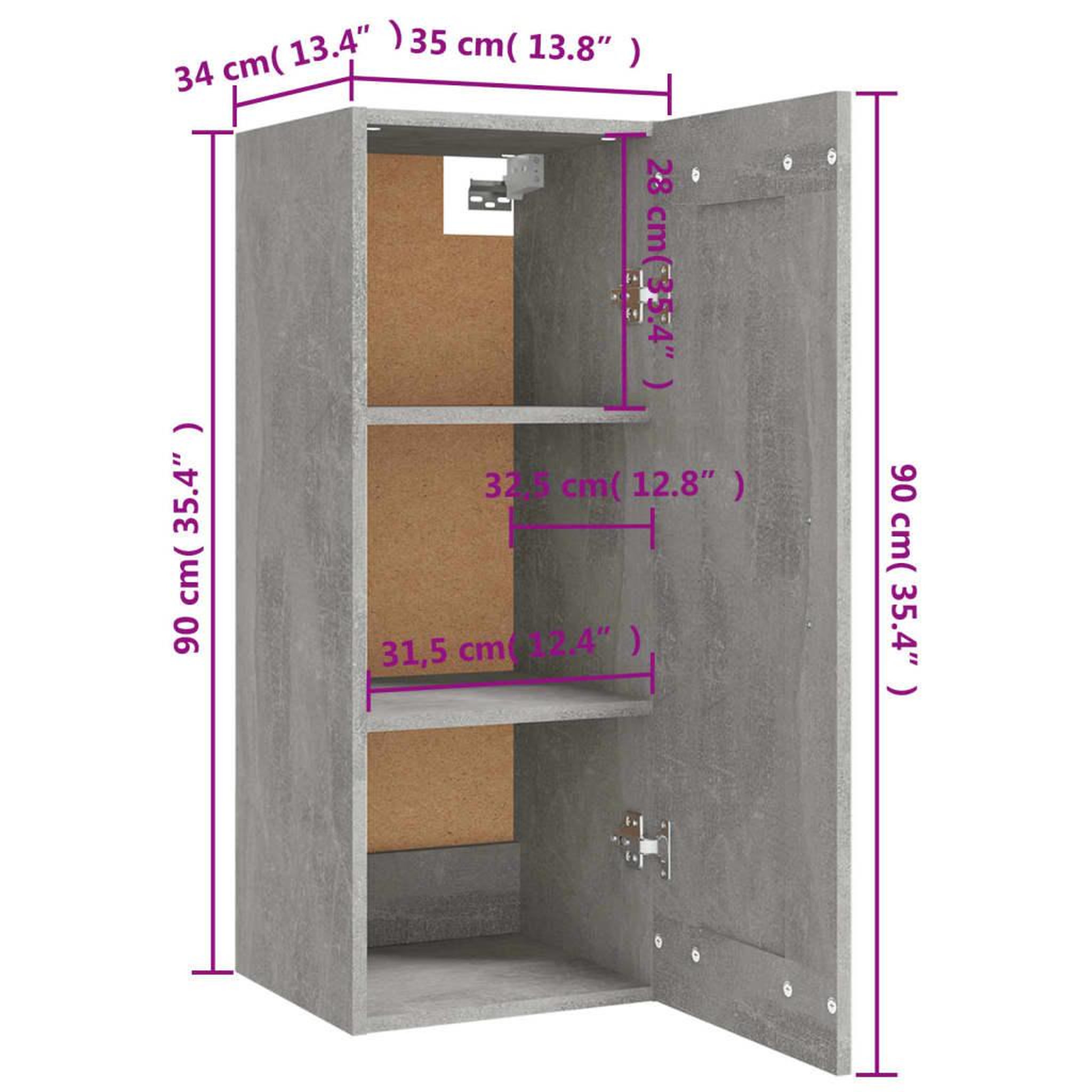 Voir la diapositive 6 : VIDAXL Armoire suspendue Gris beton 35x34x90 cm Bois d'ingenierie